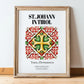 St. Johann In Tirol, Austria – Illustrated Travel Poster, in wooden frame leaning on the floor