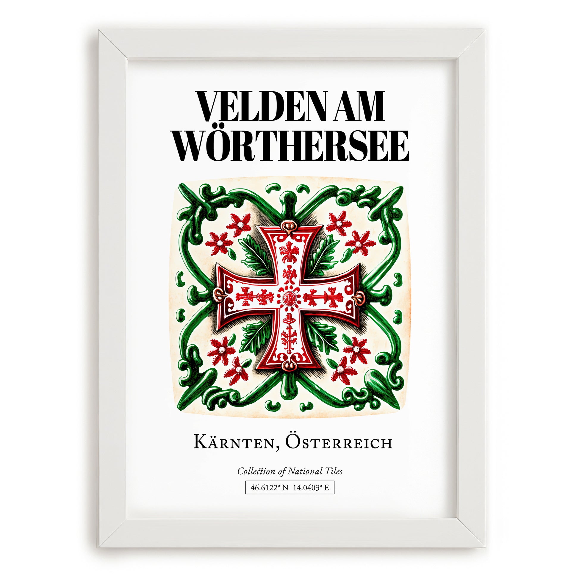 Velden Am Wörthersee, Austria – National Pride Wall Decor, placed in minimal white frame