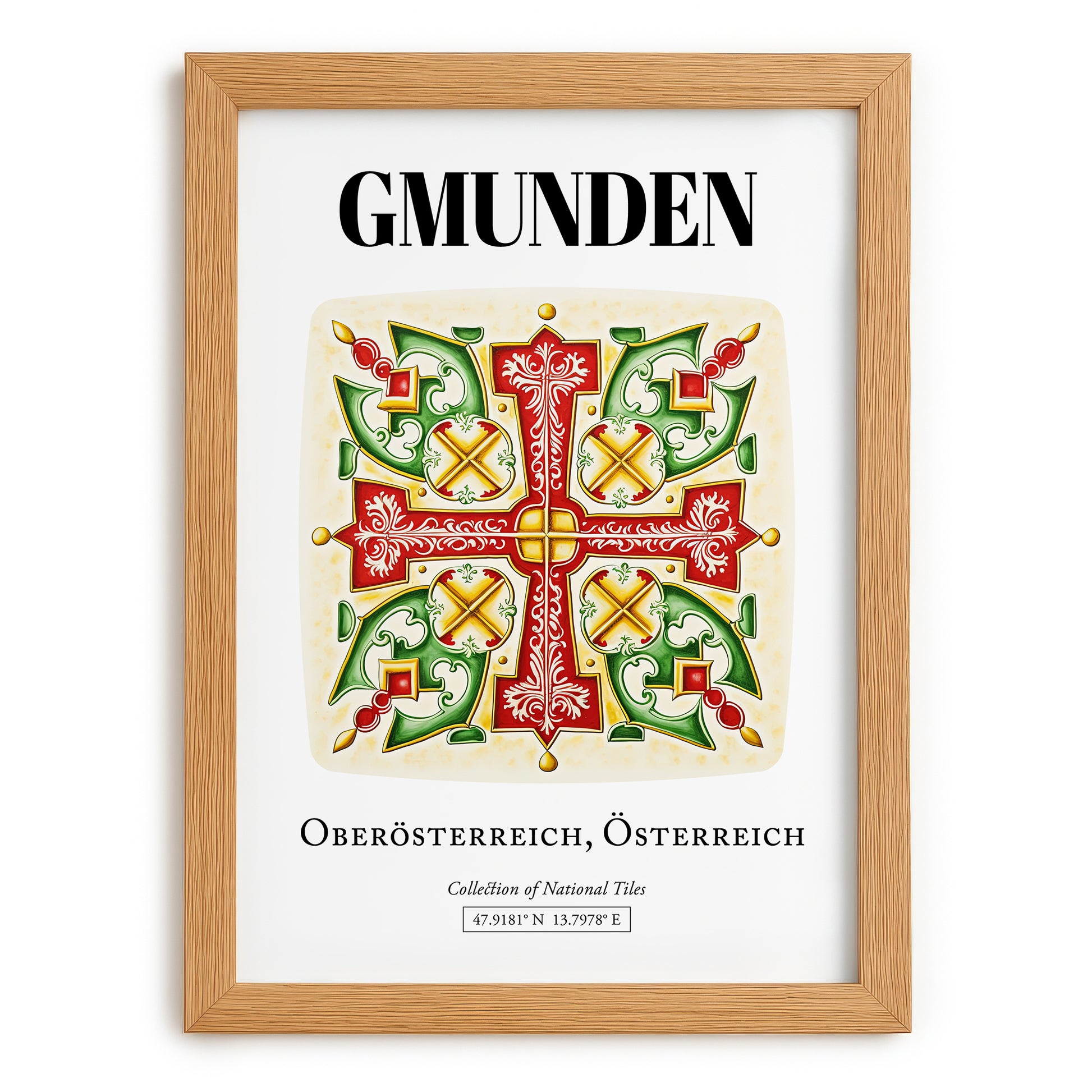 Gmunden, Austria – Travel Poster, set in oak frame