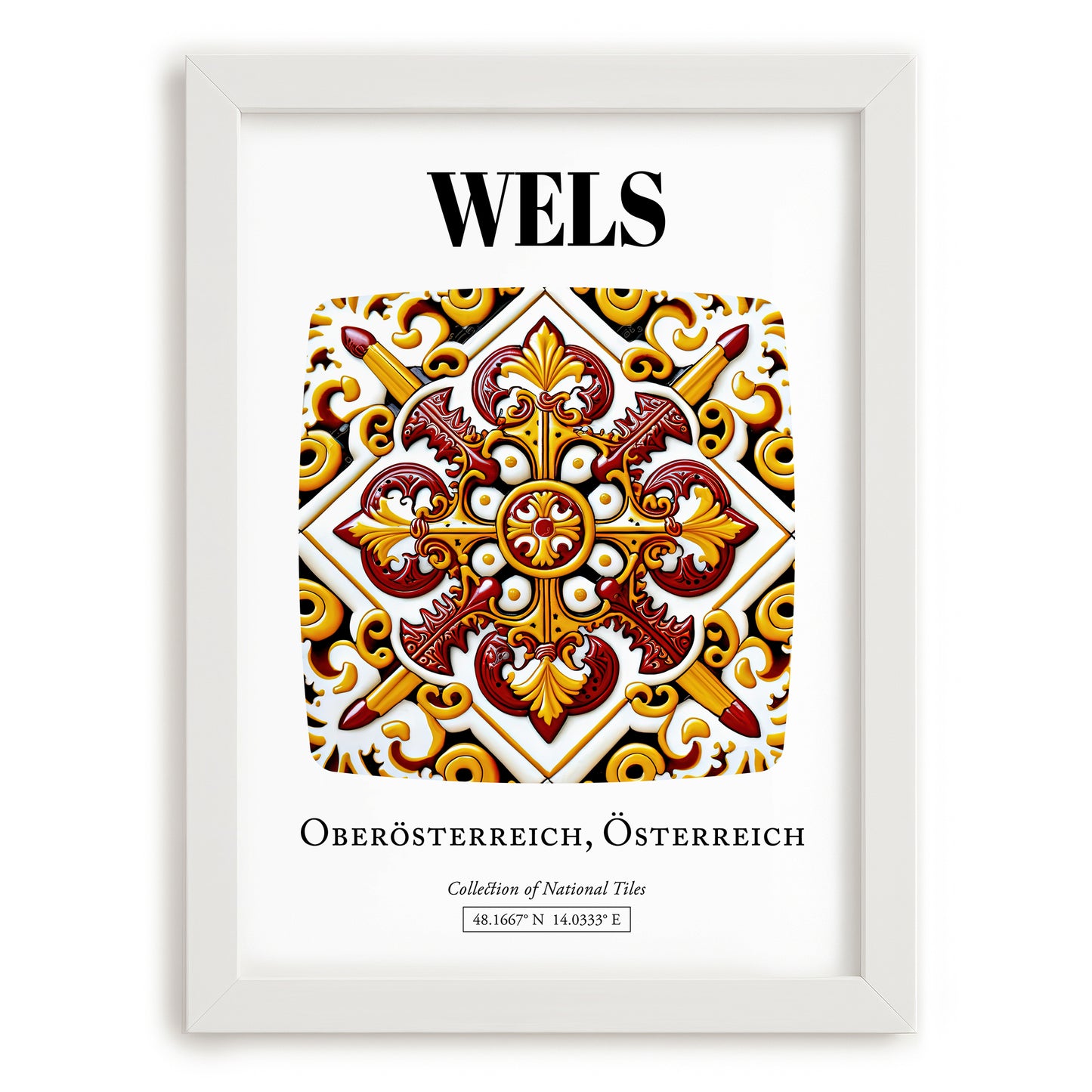 Wels, Austria – Travel Poster, placed in minimal white frame