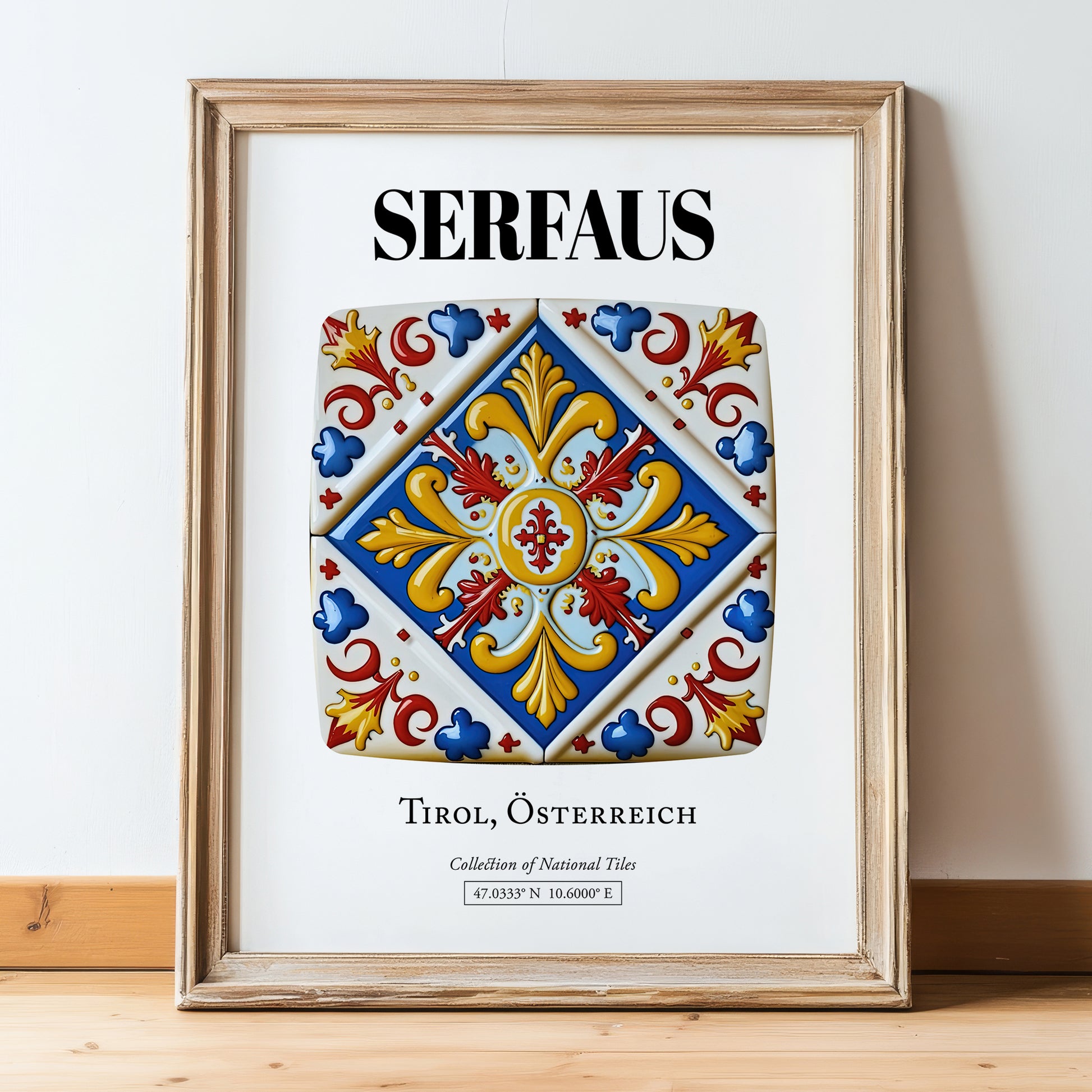 Serfaus, Austria – Global Cities Wall Print, in wooden frame leaning on the floor