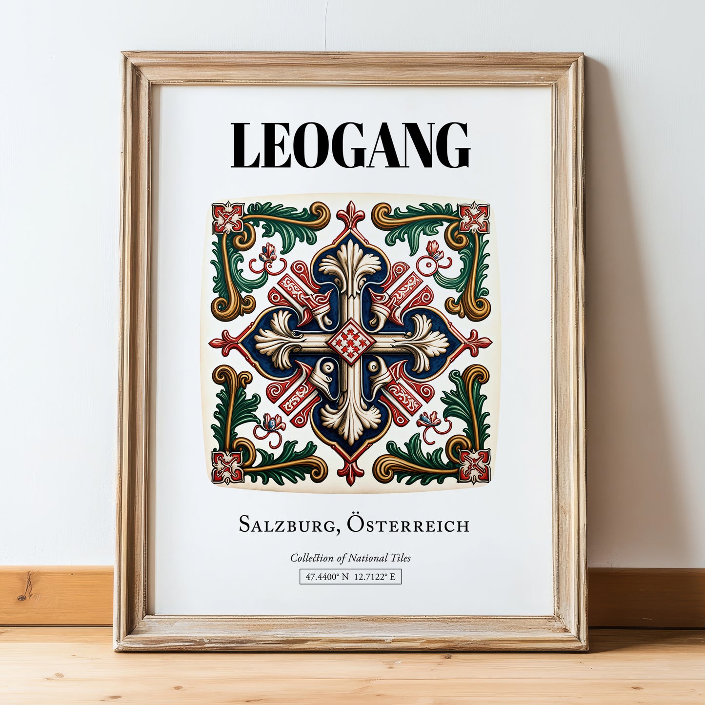 Leogang, Austria – Cultural Heritage Wall Art, in wooden frame leaning on the floor