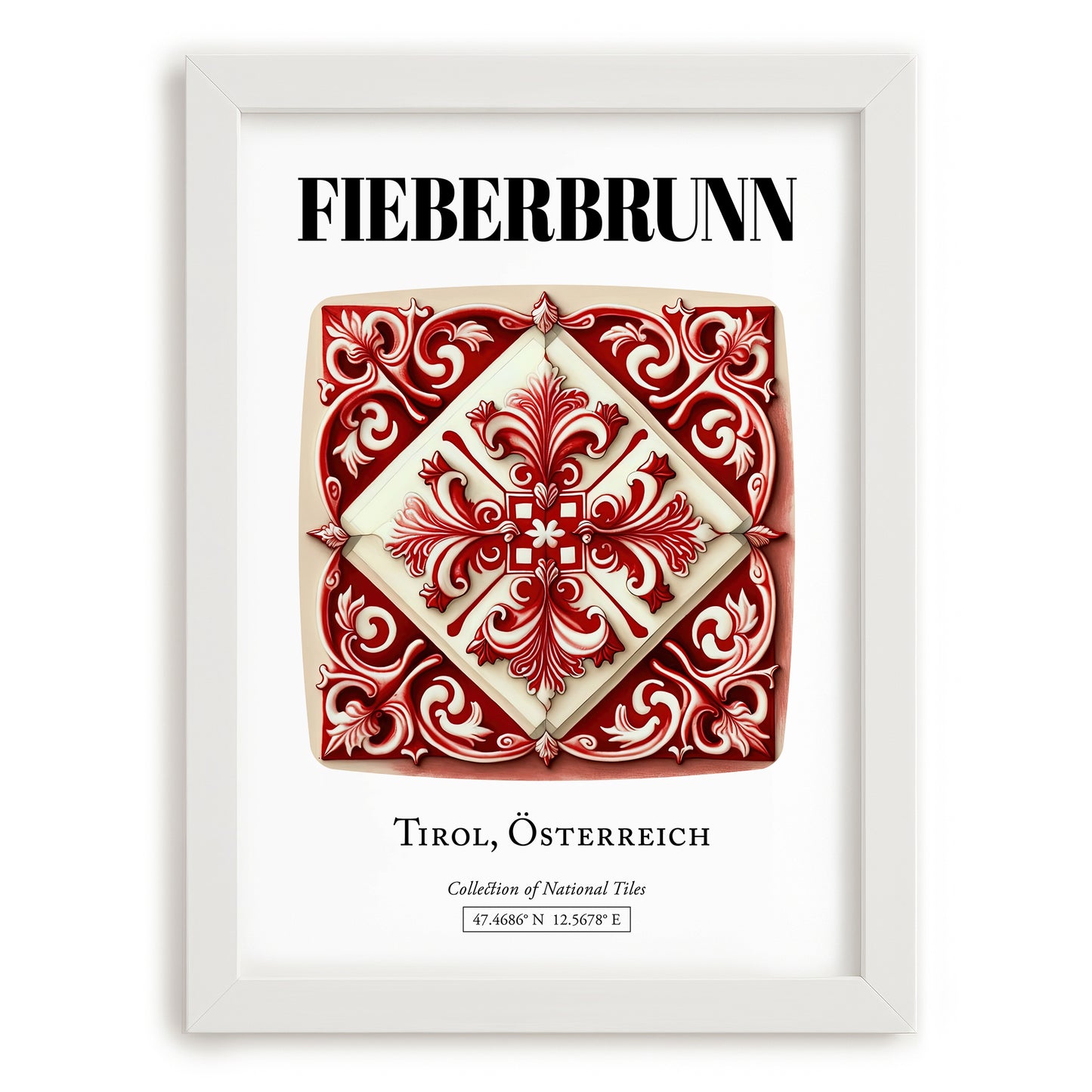 Fieberbrunn, Austria – Tourist Destination Poster, placed in minimal white frame