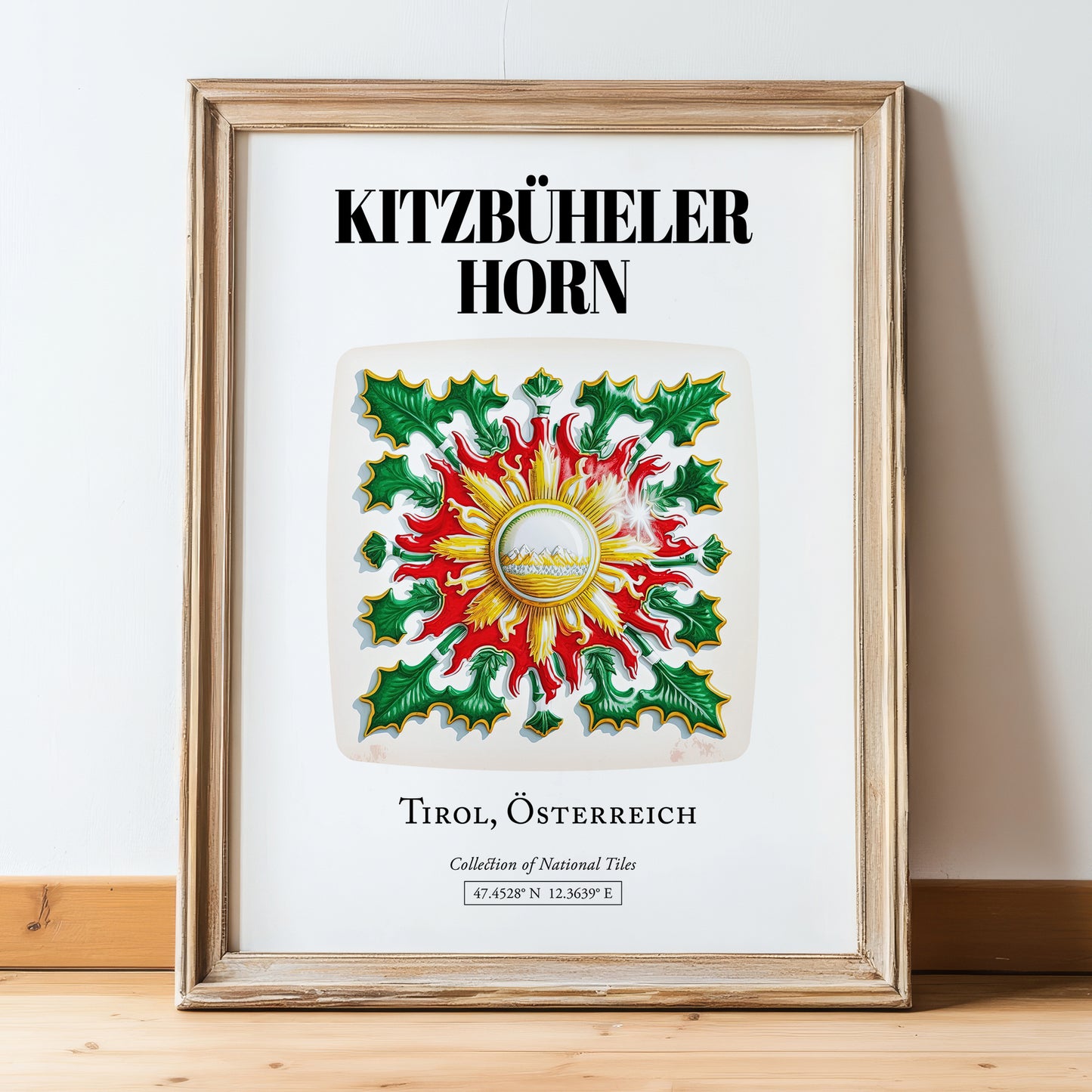 Kitzbüheler Horn, Austria – Travel Print, in wooden frame leaning on the floor