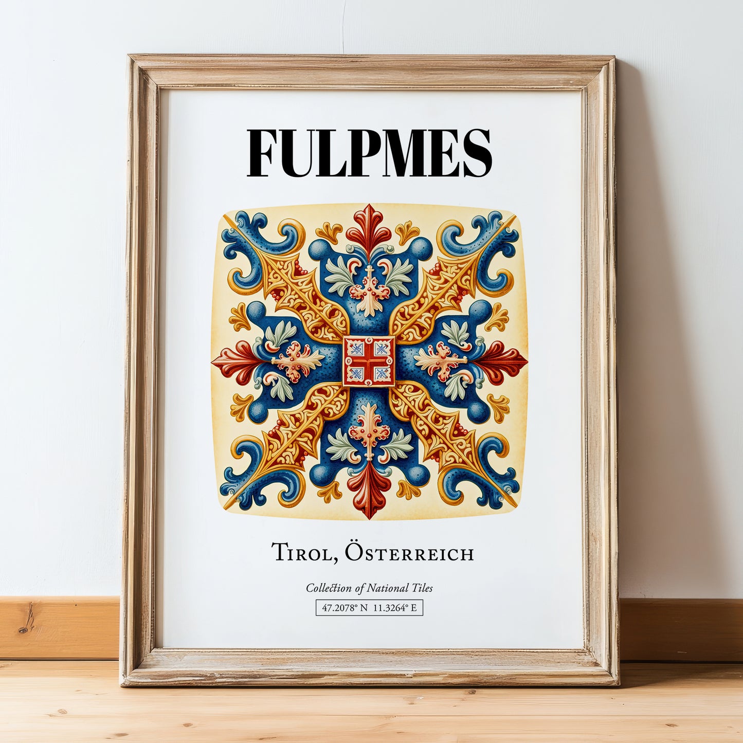 Fulpmes, Austria – Travel Print, in wooden frame leaning on the floor