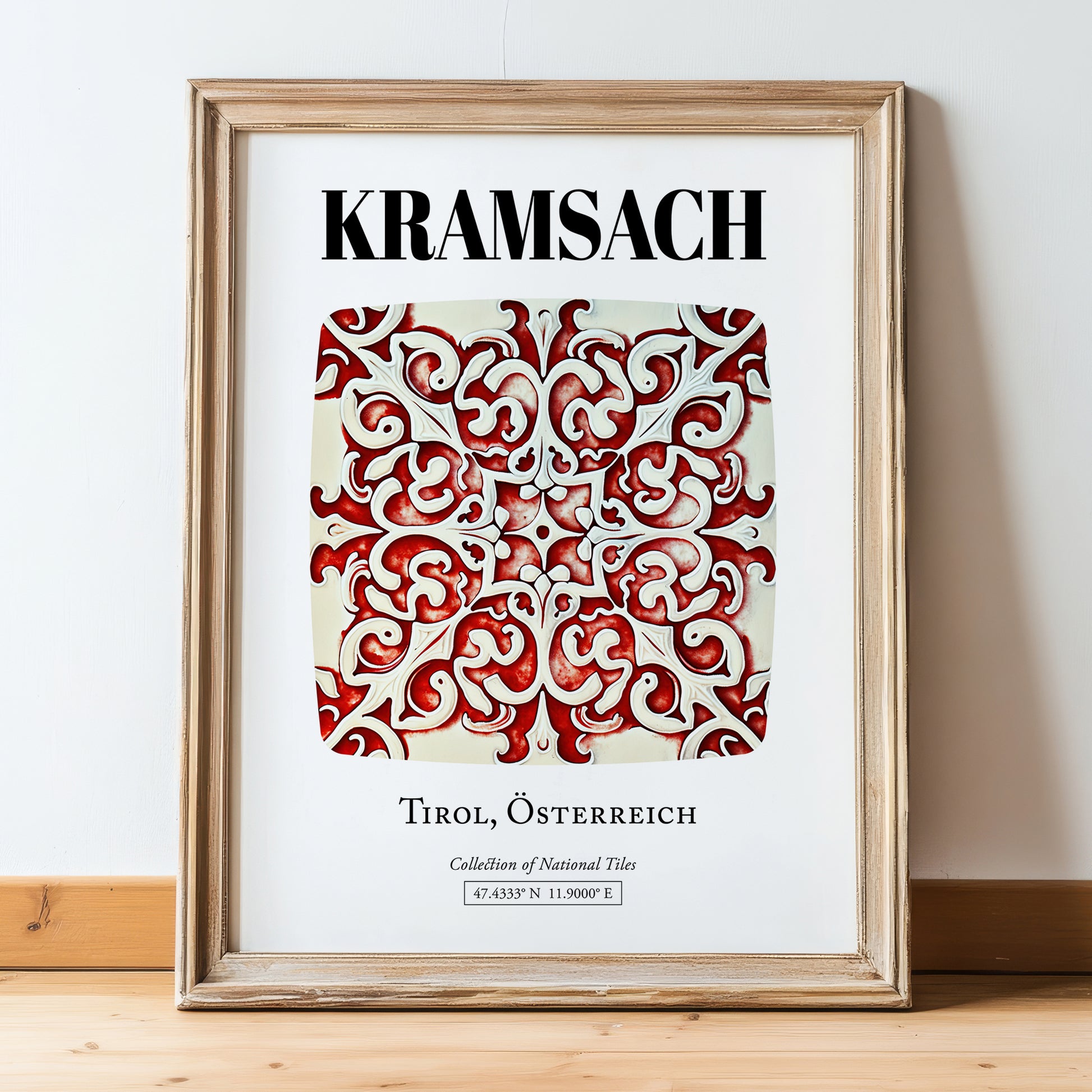 Kramsach, Austria – Architectural Travel Art, in wooden frame leaning on the floor