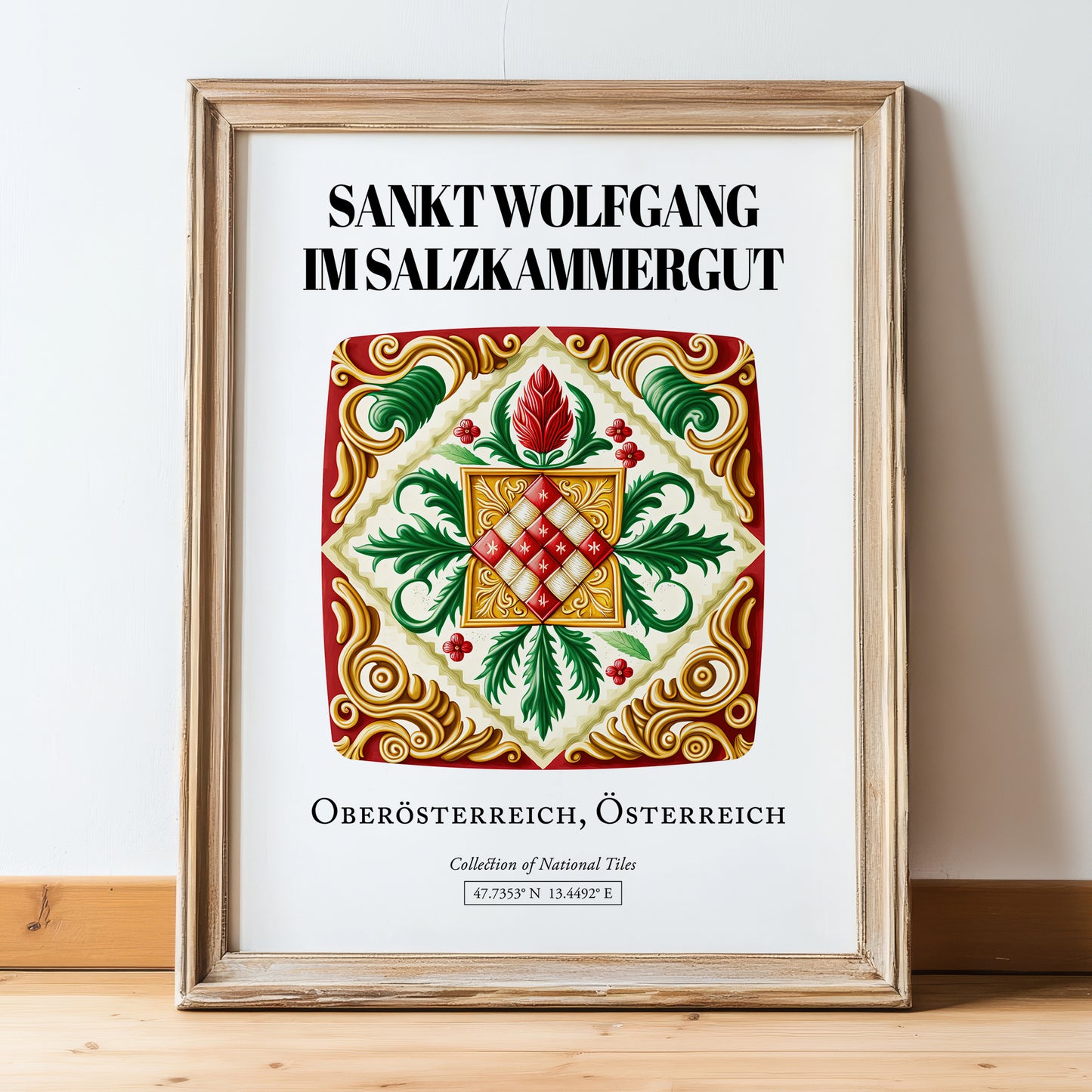 Sankt Wolfgang Im Salzkammergut, Austria – Historic Cities Art Print, in wooden frame leaning on the floor