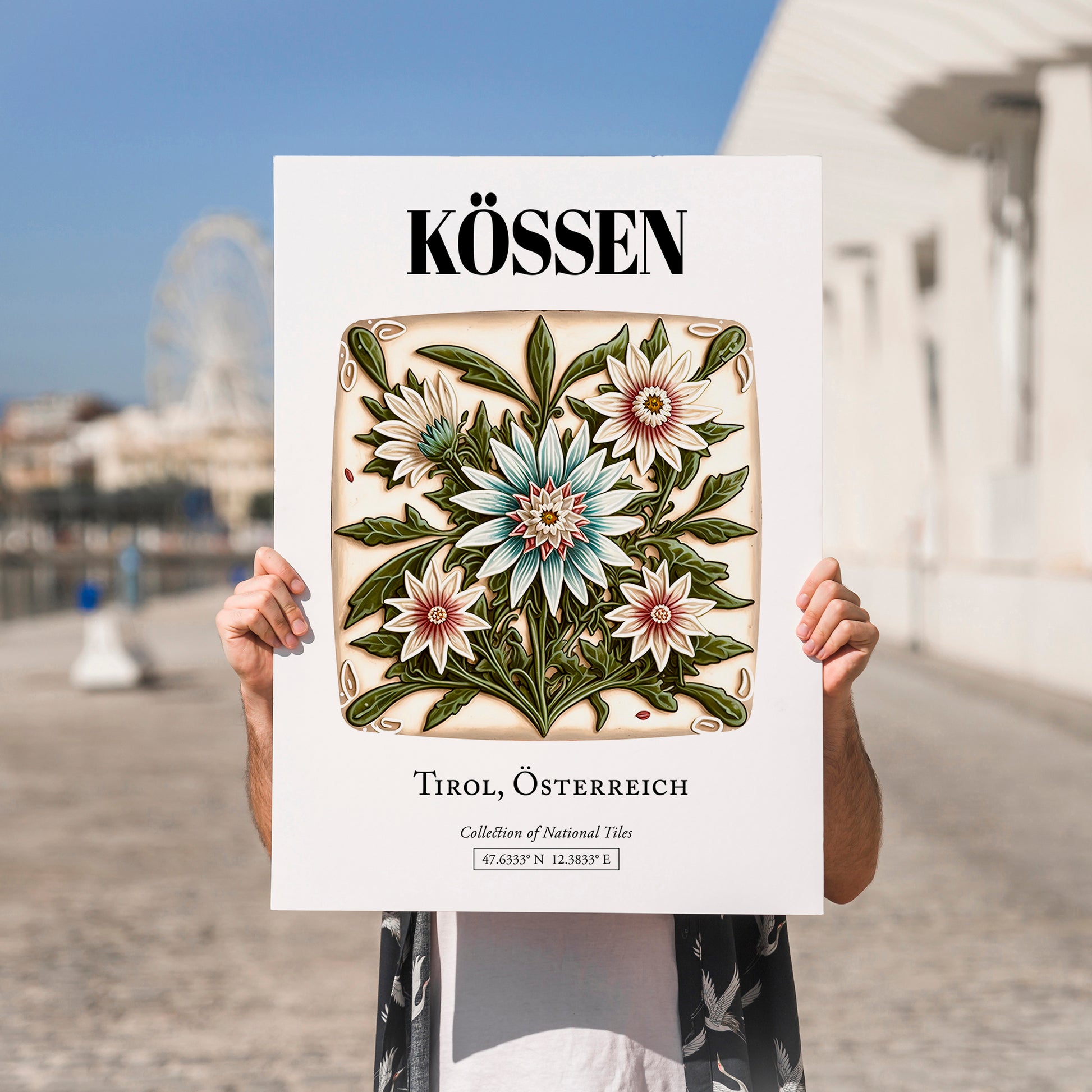 Kössen, Austria – Retro Travel Poster, no-text version framed in wood