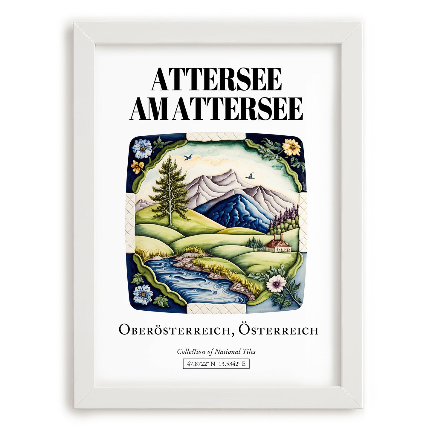 Attersee Am Attersee, Austria – Travel Poster, placed in minimal white frame
