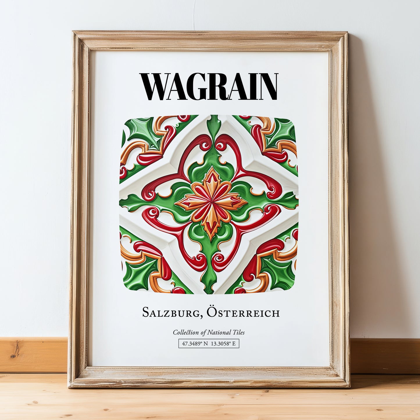 Wagrain, Austria – Travel Wall Decor, in wooden frame leaning on the floor