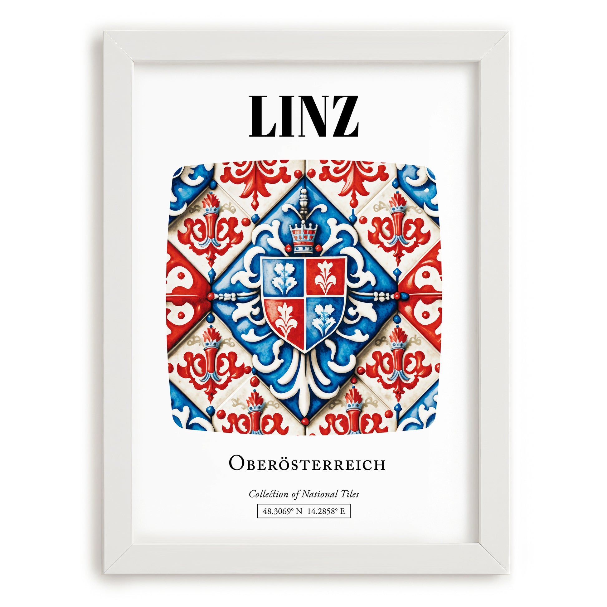 Linz, Austria – Global Cities Wall Print, placed in minimal white frame