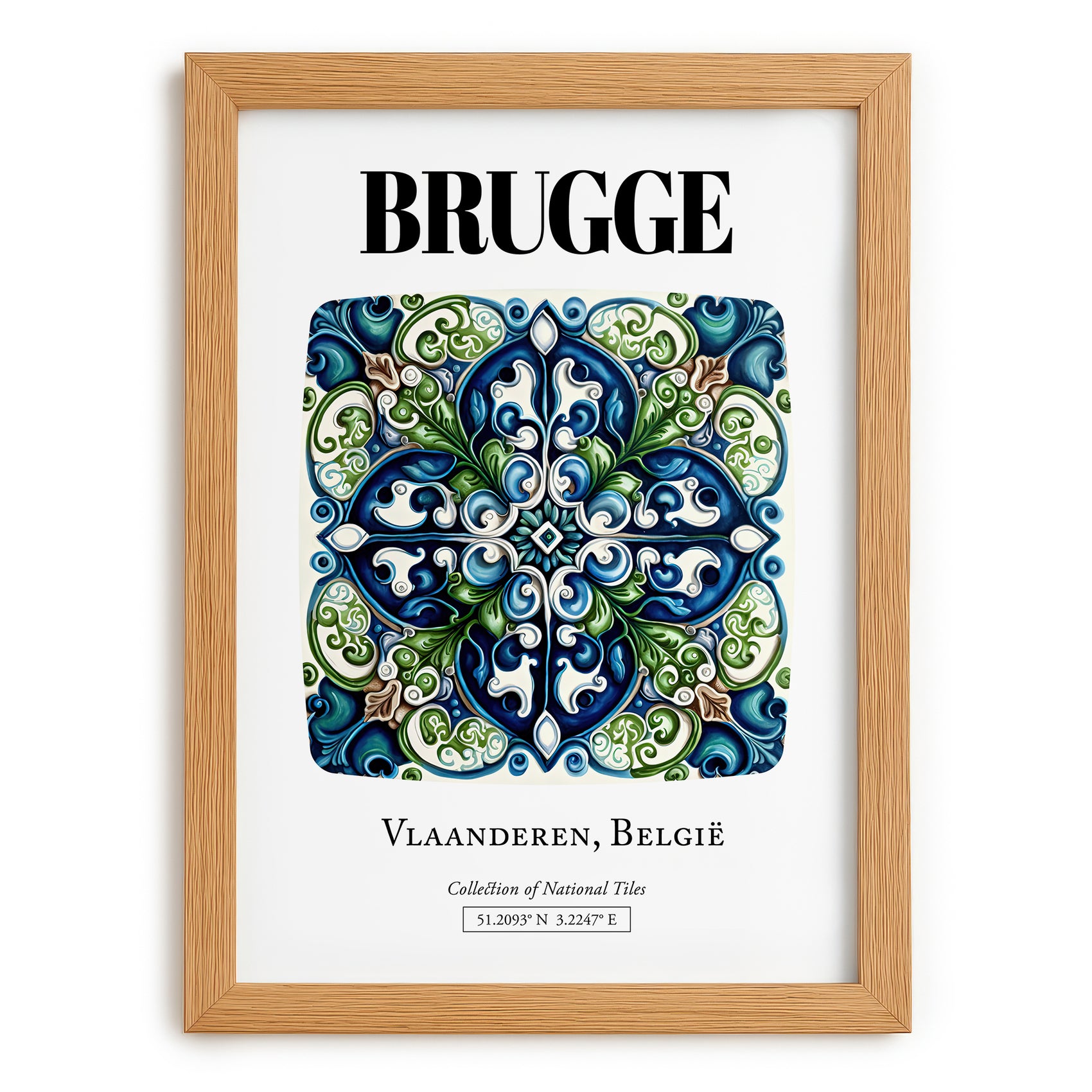 Bruges, Belgium – Travel Poster, set in oak frame