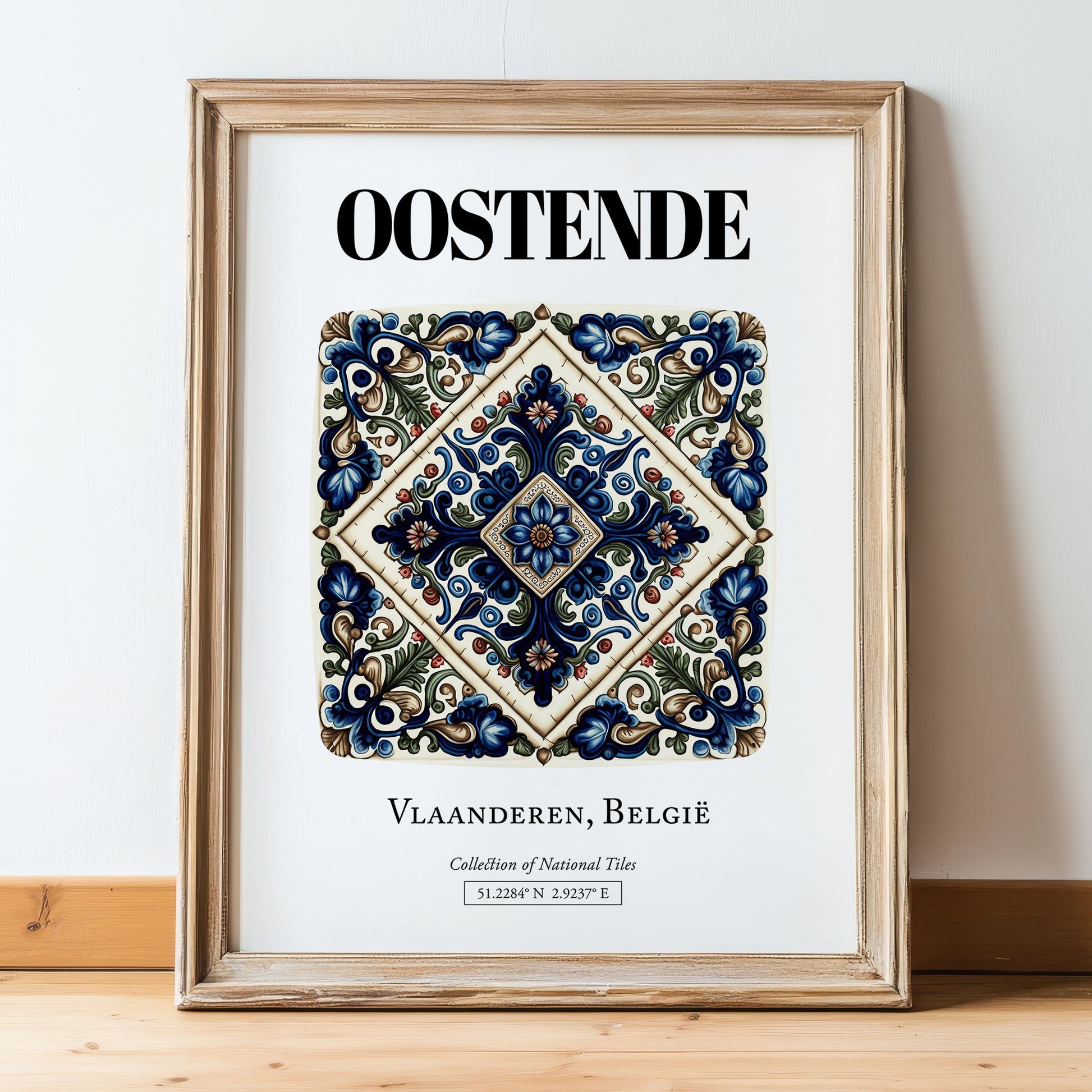 Ostend, Belgium – Travel Wall Decor, in wooden frame leaning on the floor