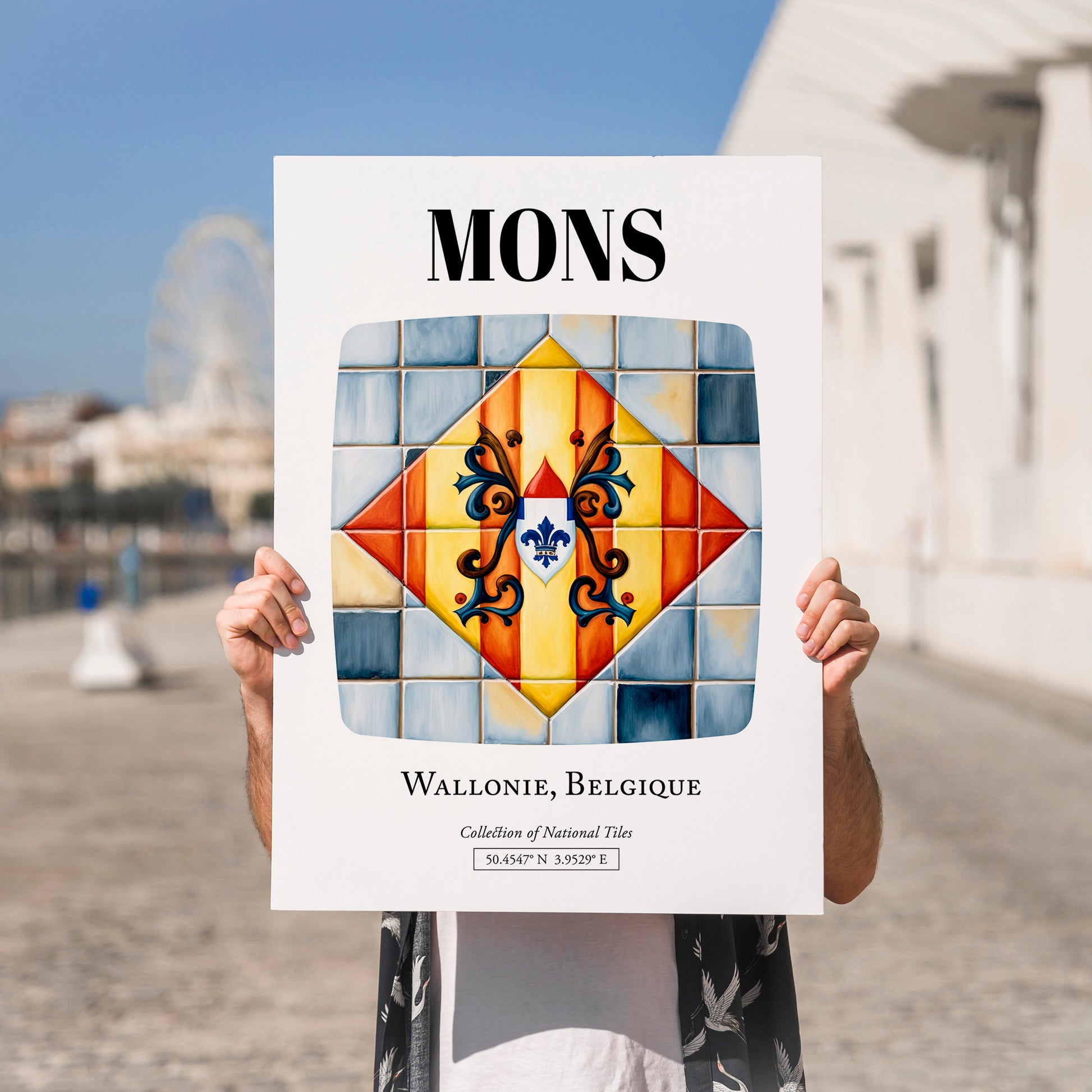 Mons, Belgium – Travel Print, no-text version framed in wood