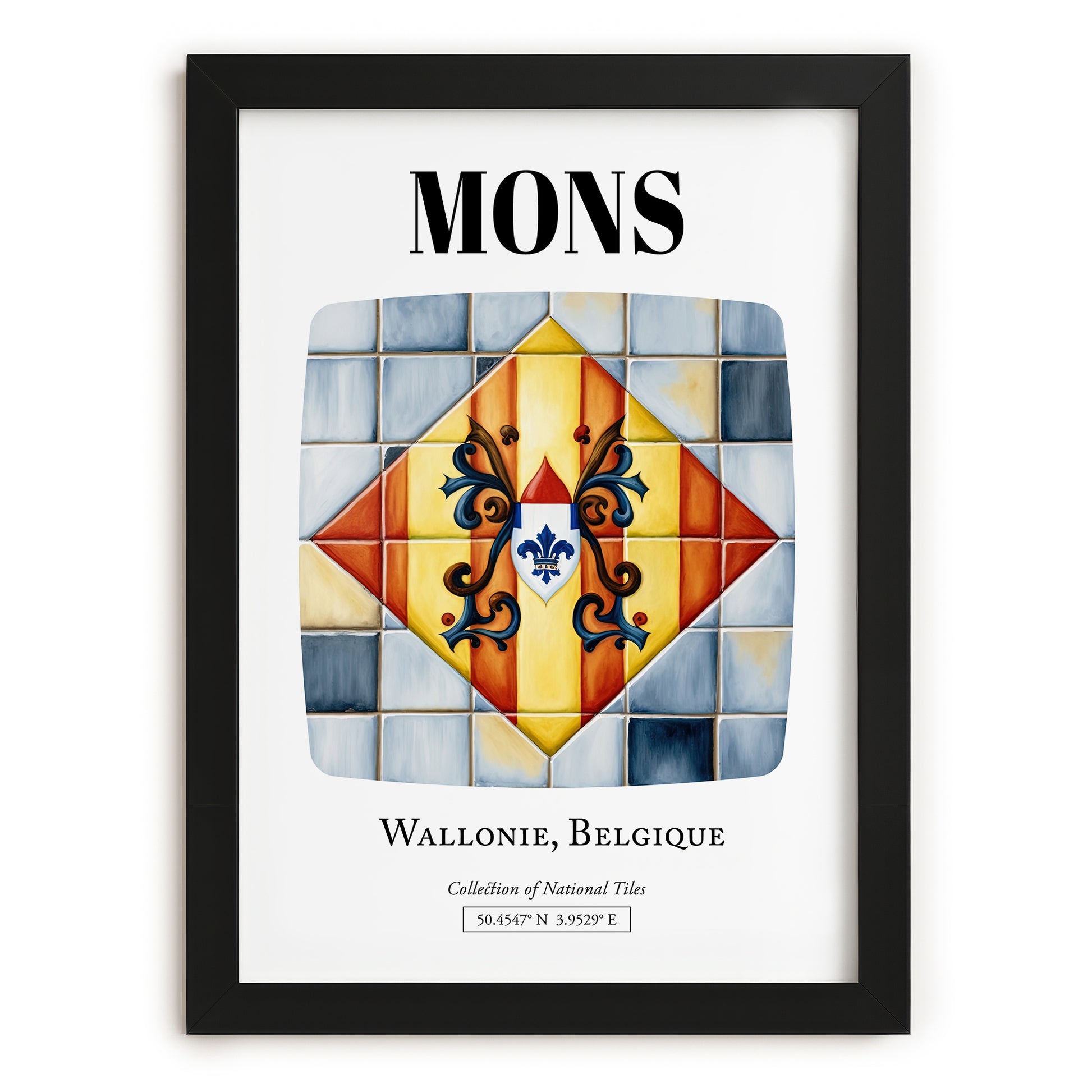 Mons, Belgium – Travel Print, in sleek black frame