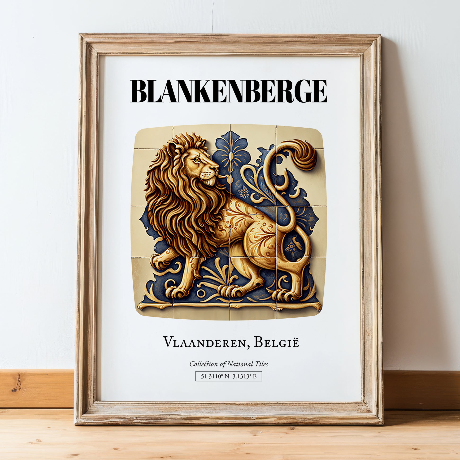 Blankenberge, Belgium – Travel Poster, in wooden frame leaning on the floor