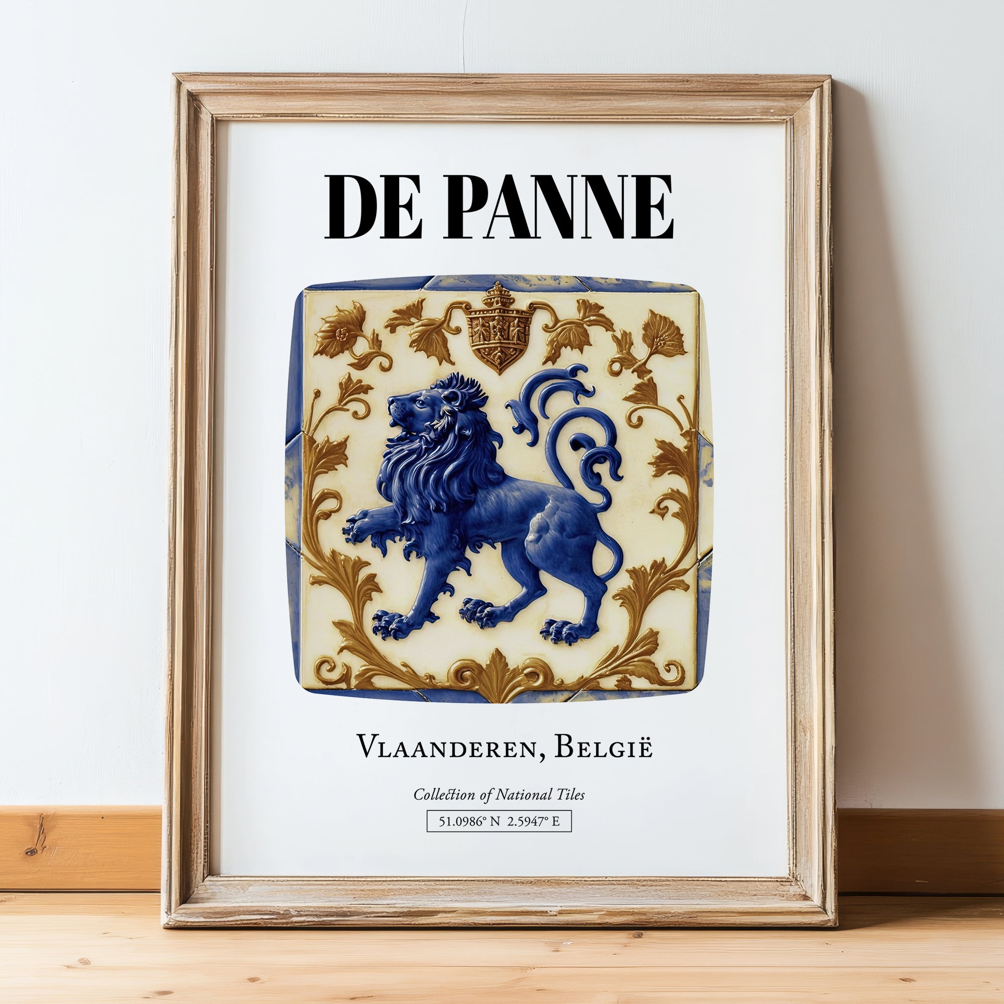 De Panne, Belgium – Travel Wall Art, in wooden frame leaning on the floor
