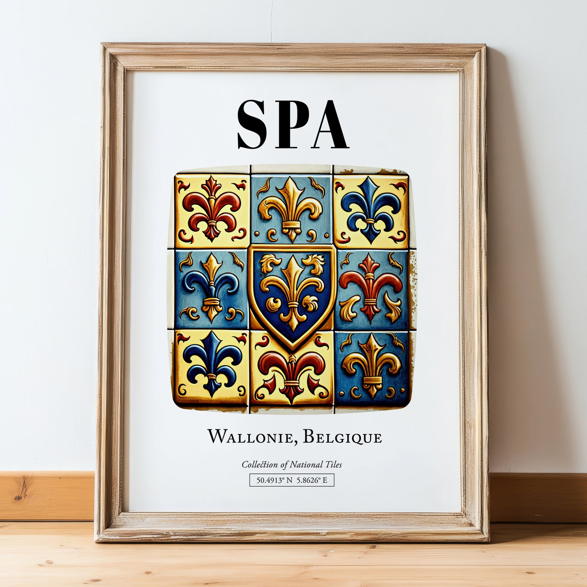 Spa, Belgium – Travel Wall Art, in wooden frame leaning on the floor