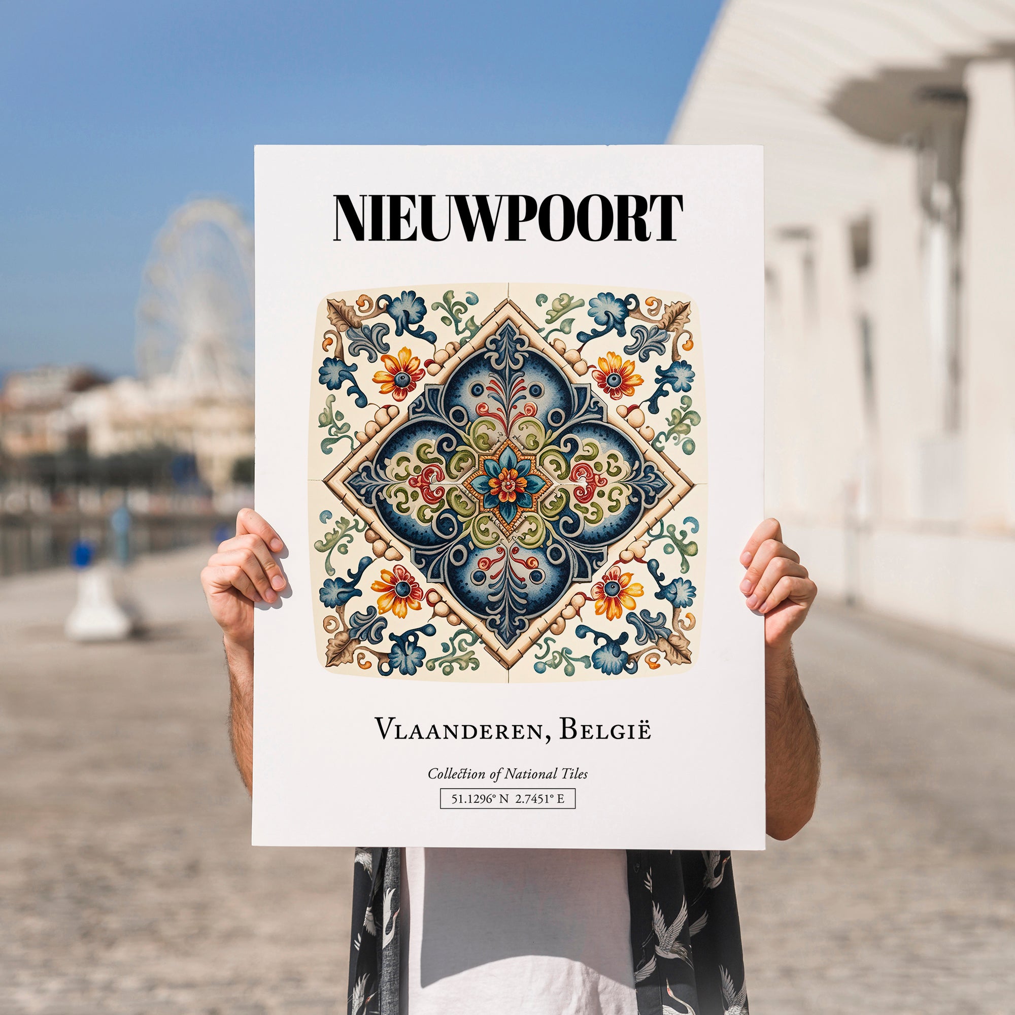 Nieuwpoort, Belgium – World Travel Art, no-text version framed in wood