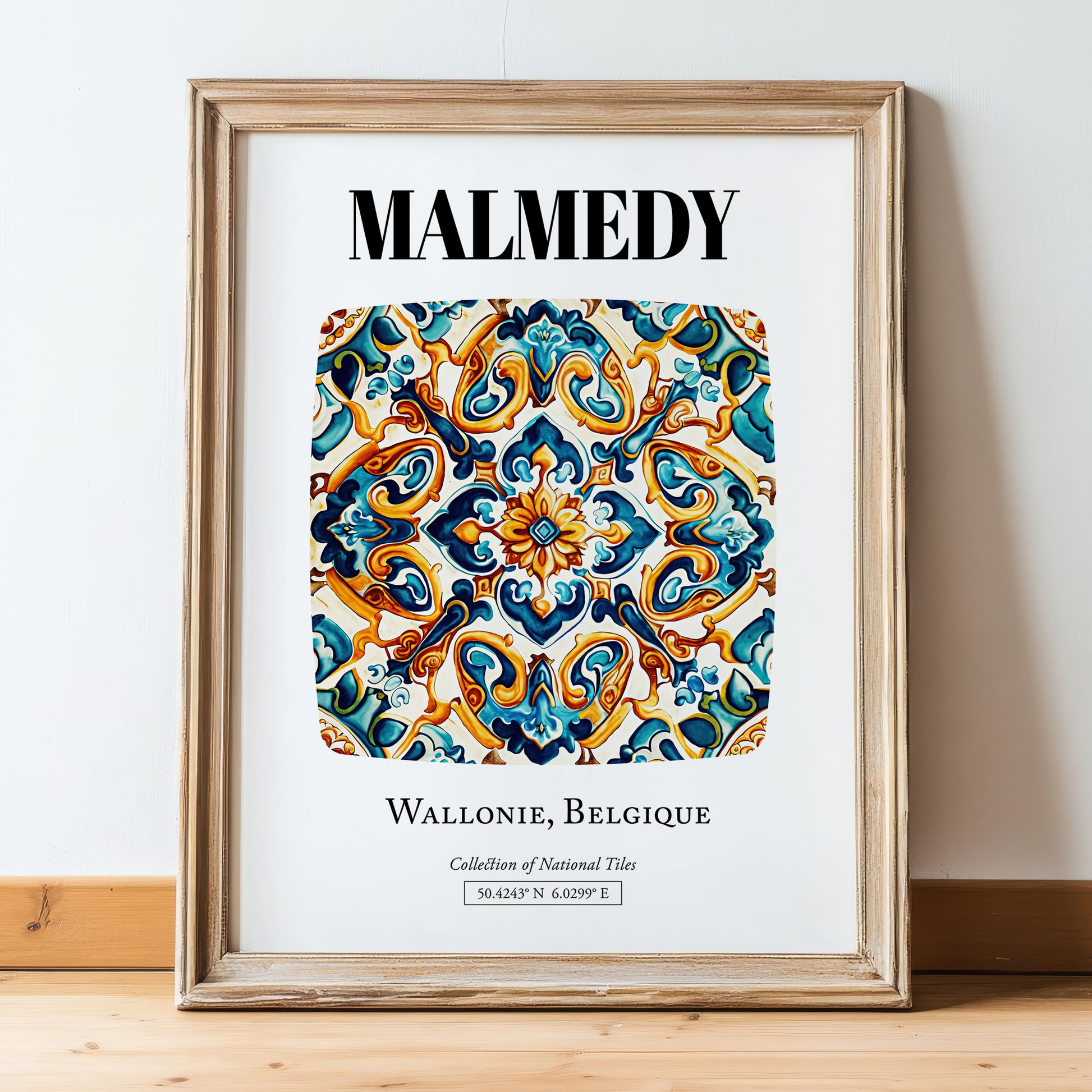 Malmedy, Belgium – Travel Print, in wooden frame leaning on the floor