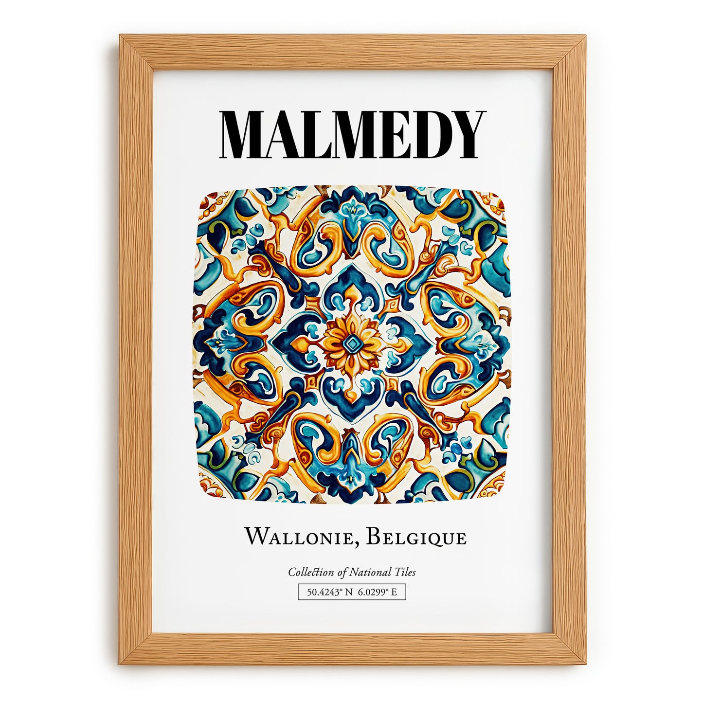 Malmedy, Belgium – Travel Print, set in oak frame