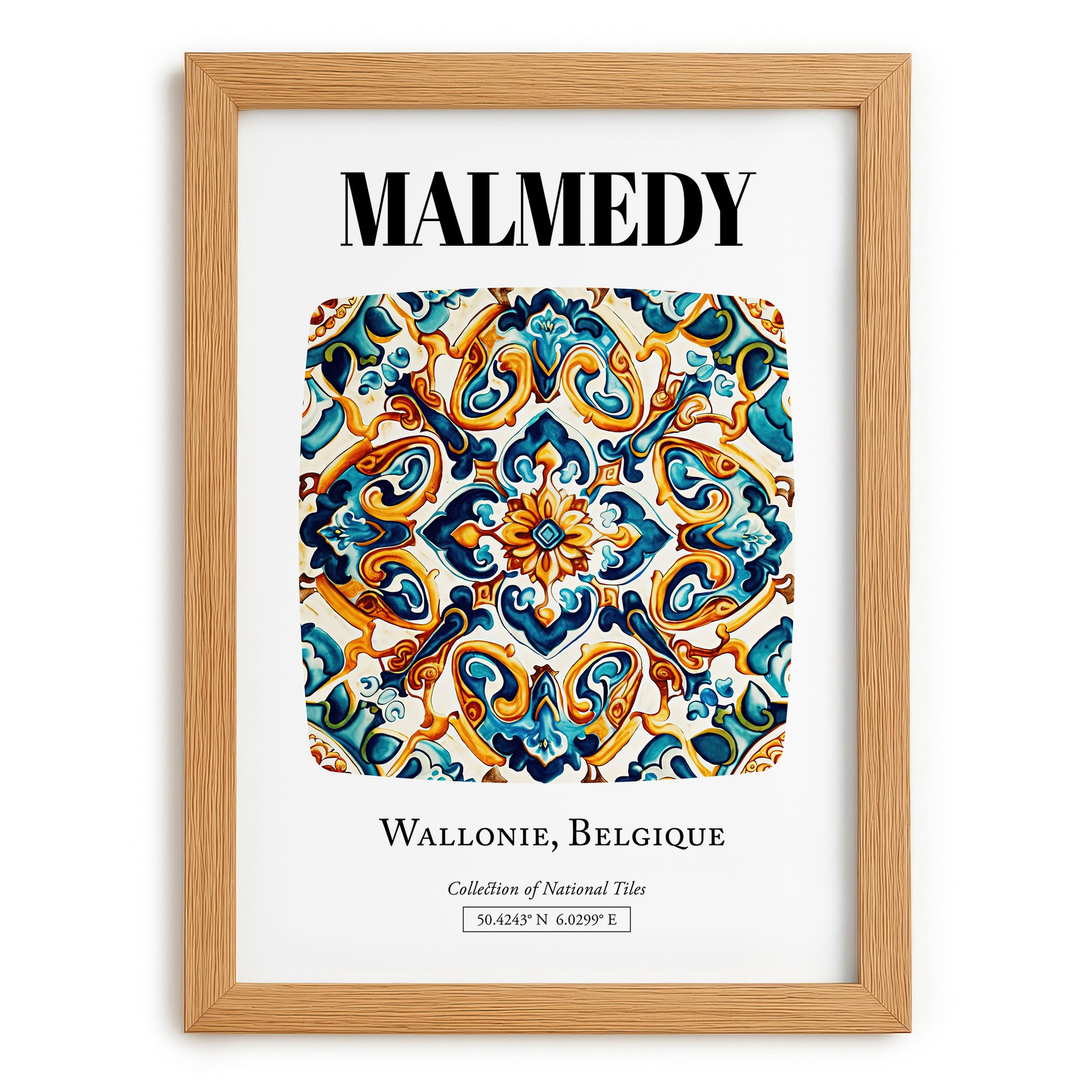 Malmedy, Belgium – Travel Print, set in oak frame
