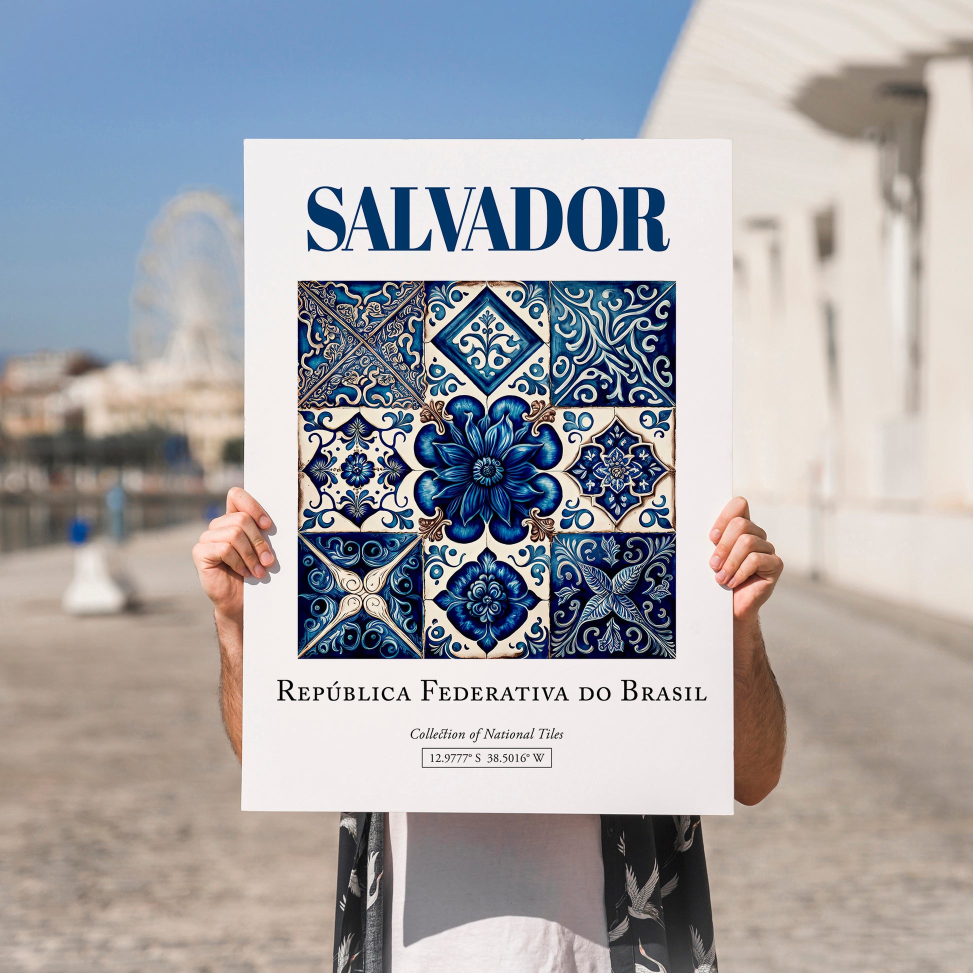 Salvador, Brasil – Architectural Travel Art, no-text version framed in wood