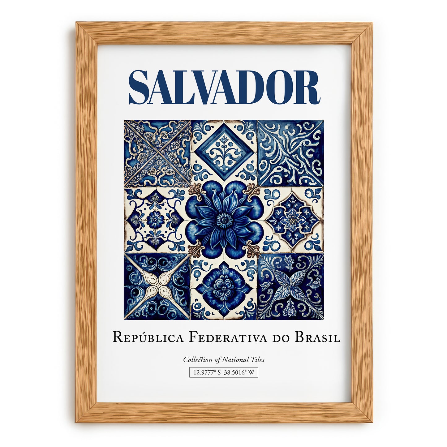 Salvador, Brasil – Architectural Travel Art, set in oak frame