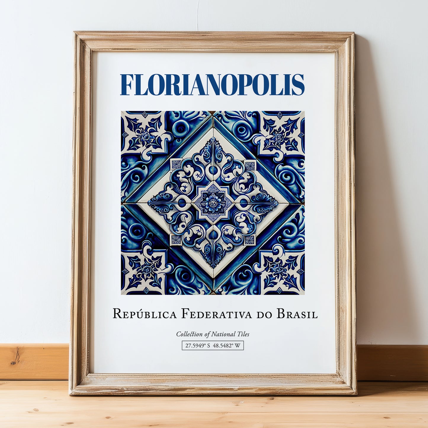 Florianopolis, Brasil – Travel Wall Decor, in wooden frame leaning on the floor