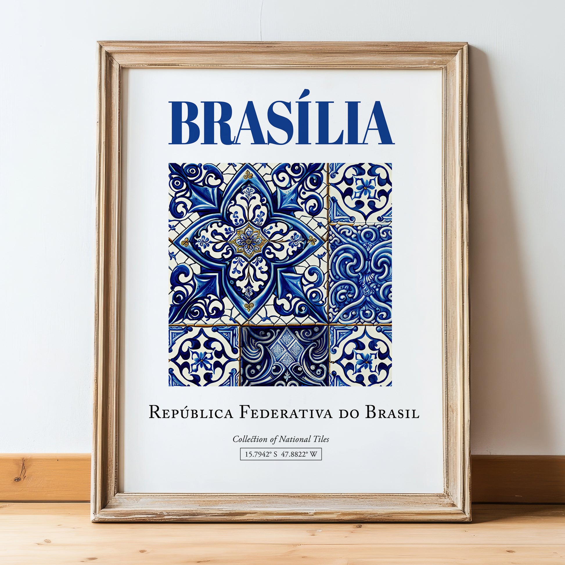 Brasília, Brasil – Travel Wall Art, in wooden frame leaning on the floor