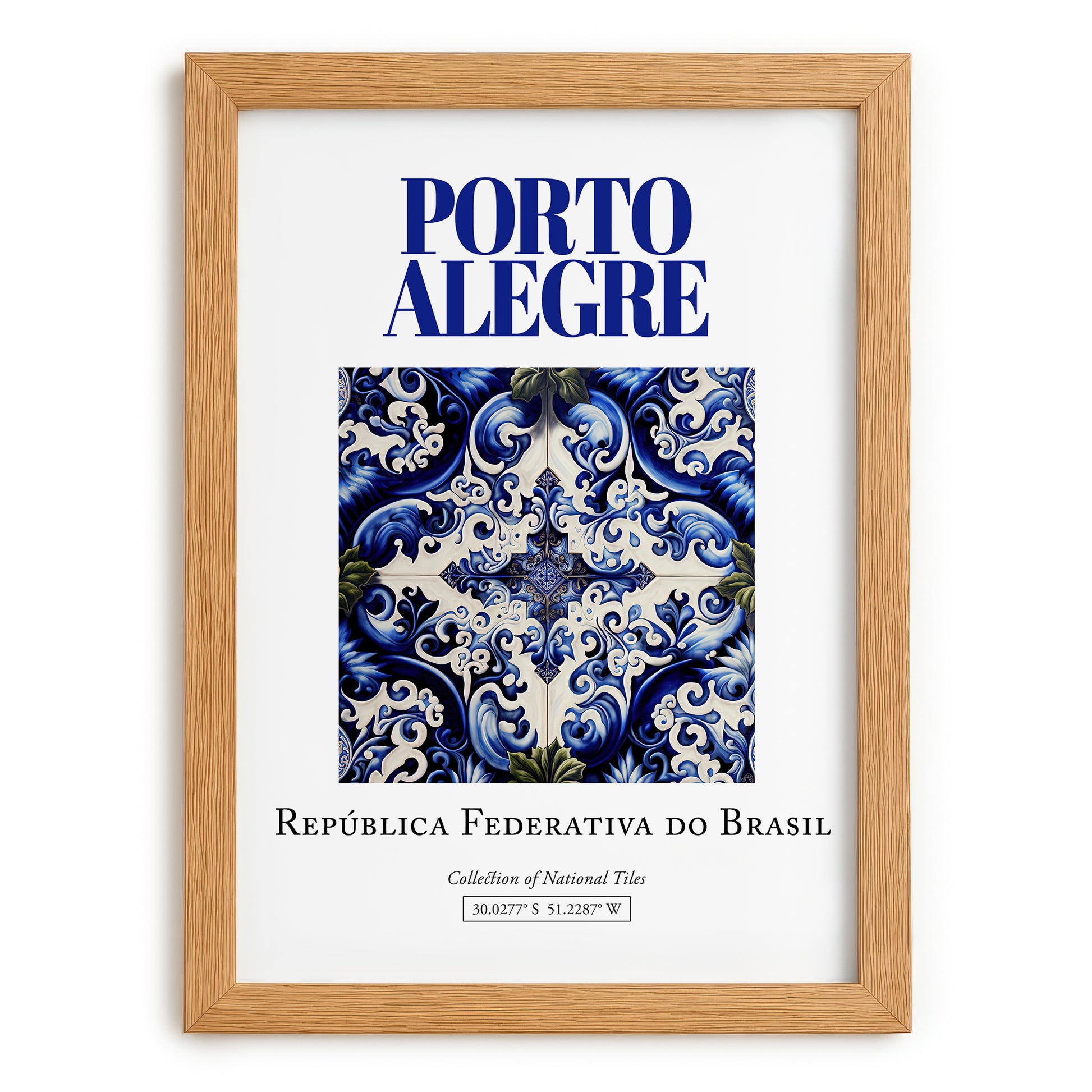 Porto Alegre, Brasil – Retro Travel Poster, set in oak frame