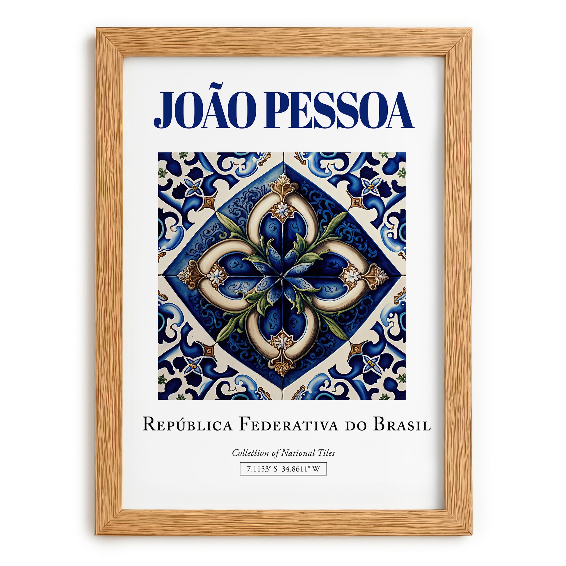 João Pessoa, Brasil – Minimalist Travel Print, set in oak frame