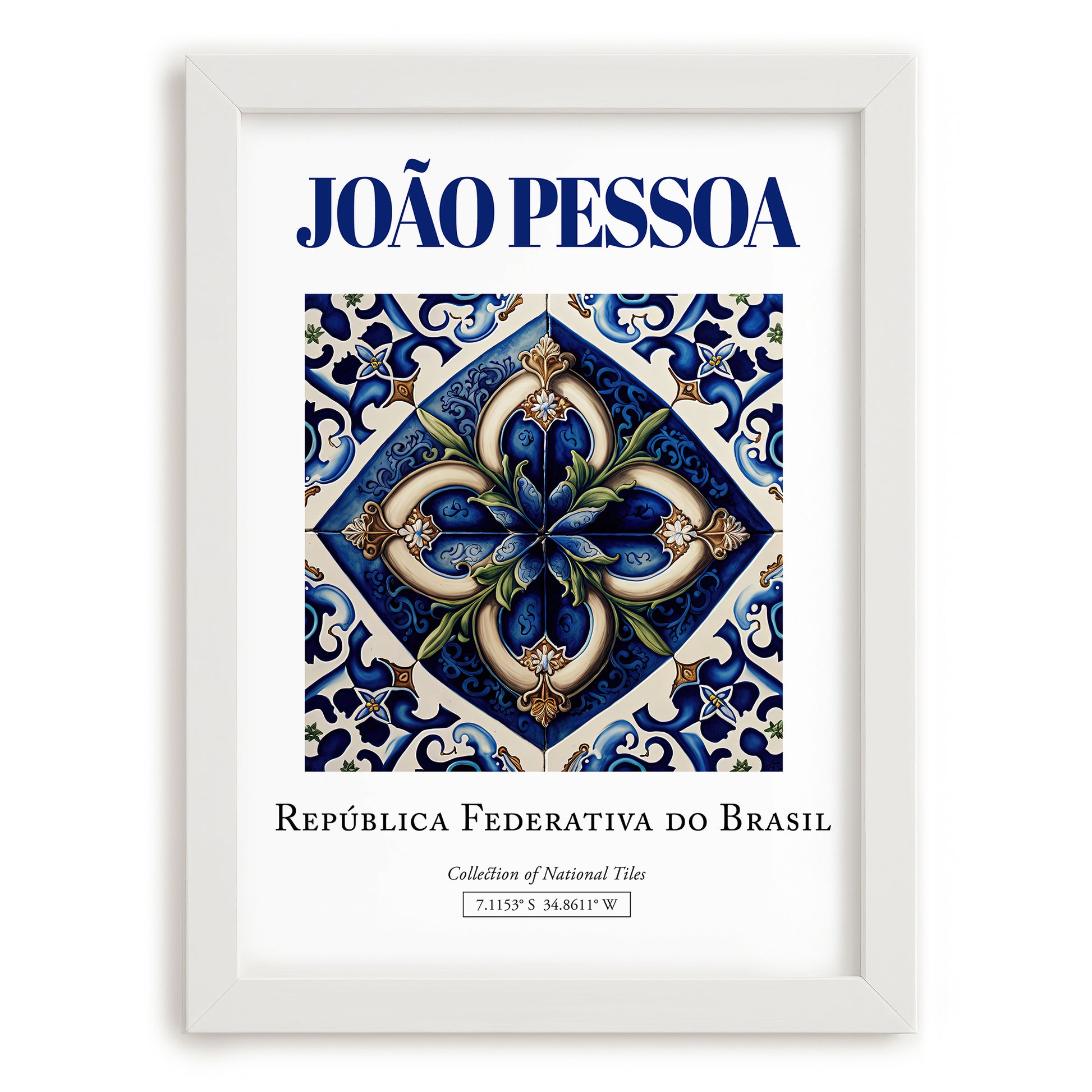 João Pessoa, Brasil – Minimalist Travel Print, placed in minimal white frame