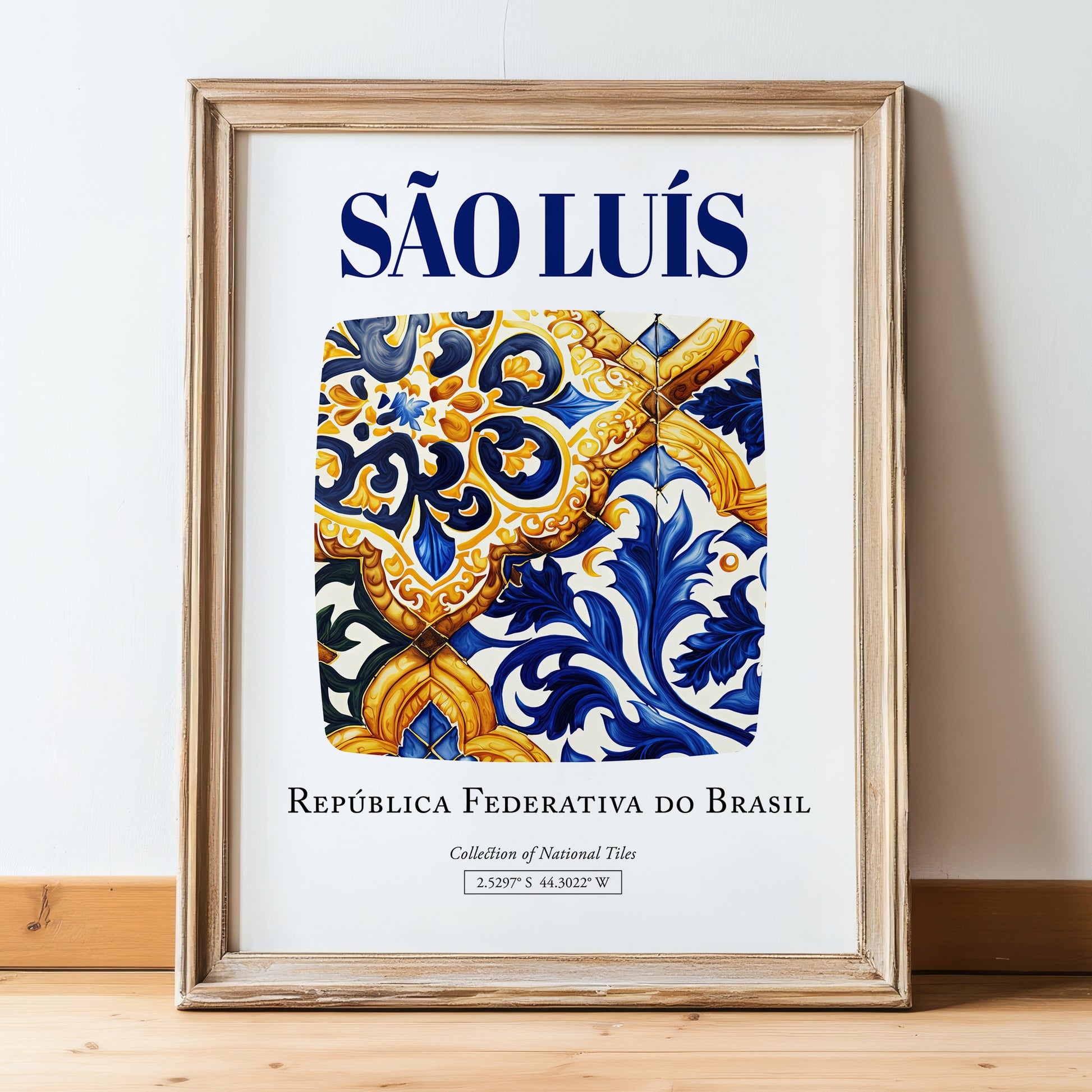 São Luís, Brasil – Tourist Destination Poster, in wooden frame leaning on the floor