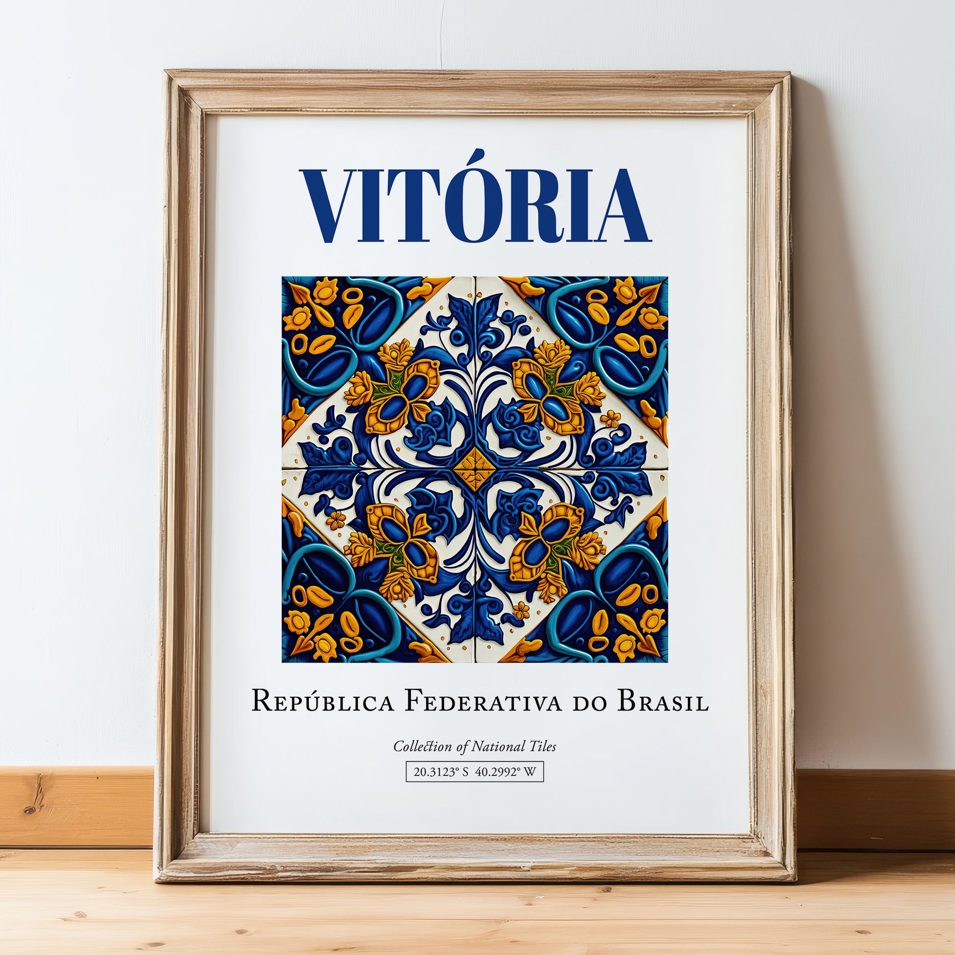 Vitória, Brasil – Travel Wall Decor, in wooden frame leaning on the floor