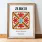 Zurich, Switzerland – Vintage Travel Poster, in wooden frame leaning on the floor