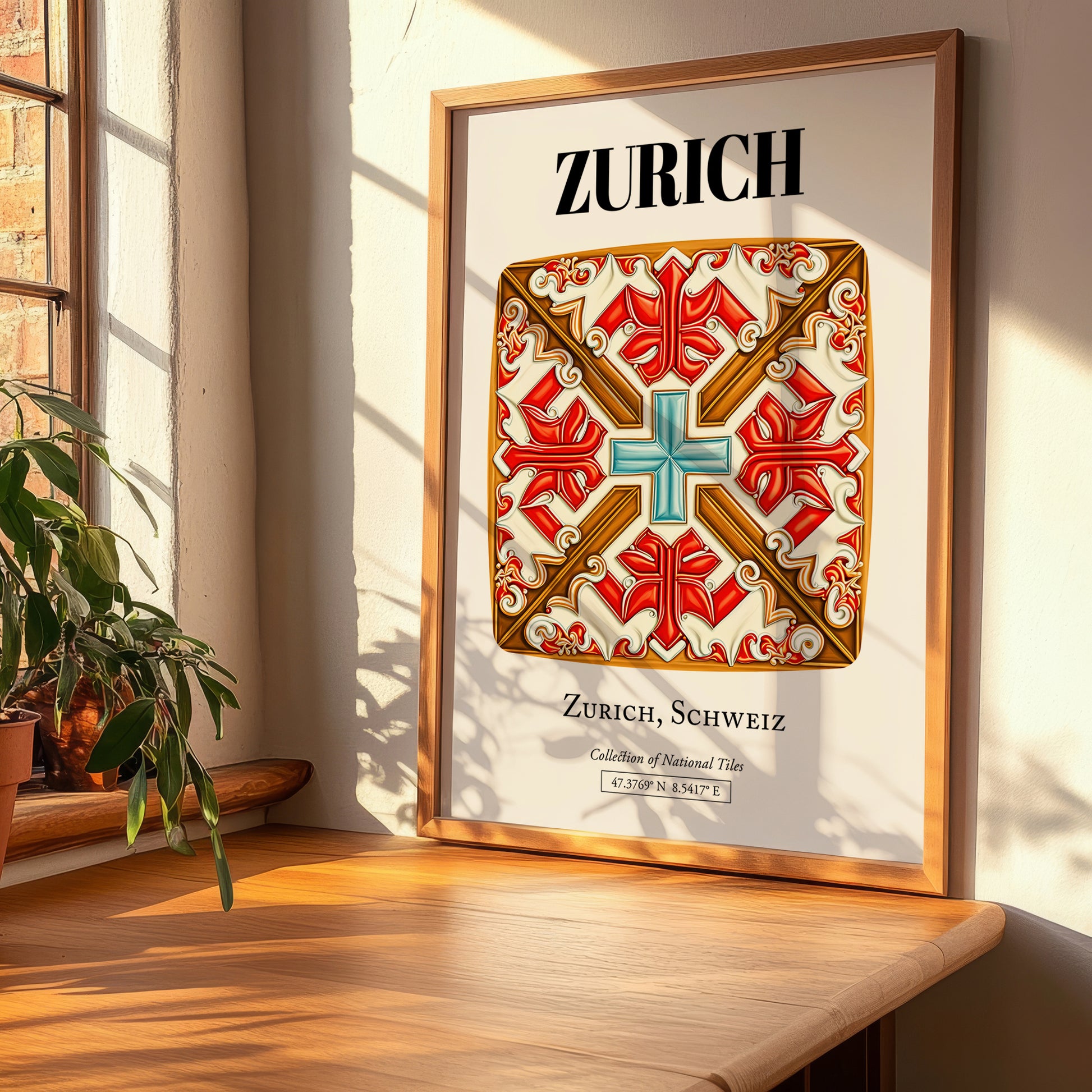 Zurich, Switzerland – Vintage Travel Poster, clean layout with no caption