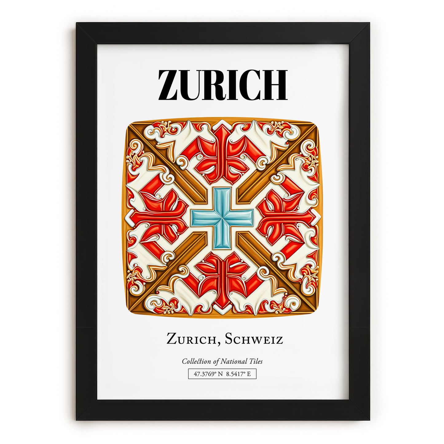 Zurich, Switzerland – Vintage Travel Poster, in sleek black frame