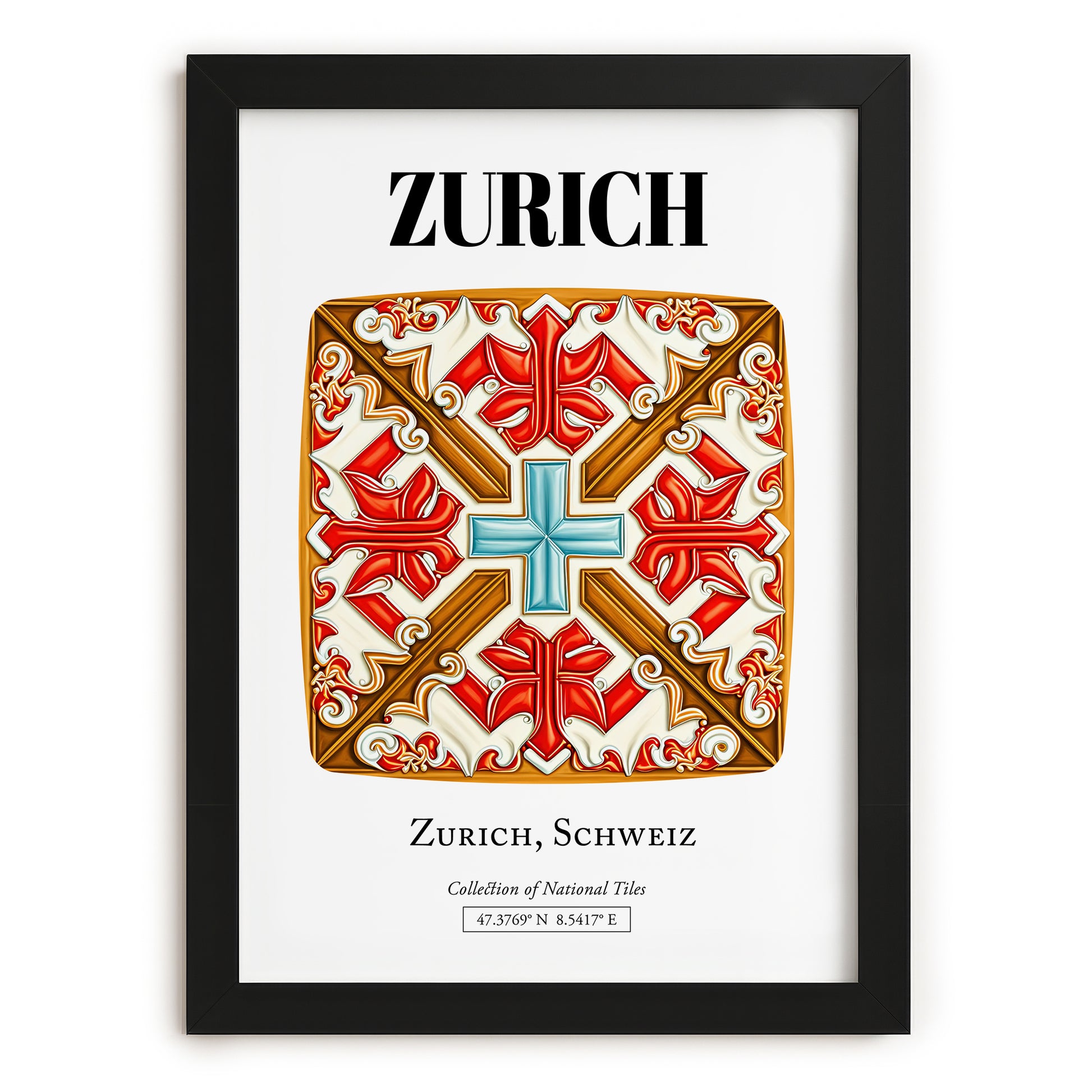 Zurich, Switzerland – Vintage Travel Poster, in sleek black frame