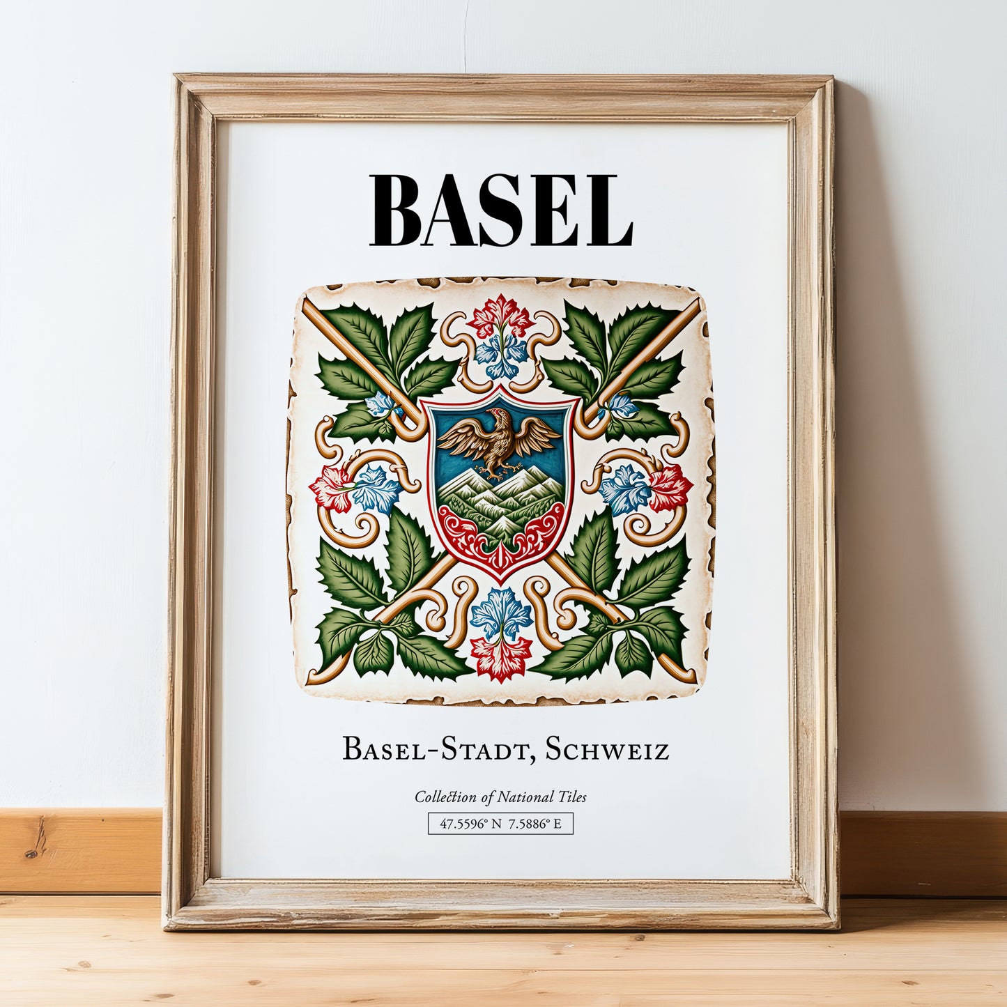 Basel, Switzerland – Global Wall Art, in wooden frame leaning on the floor