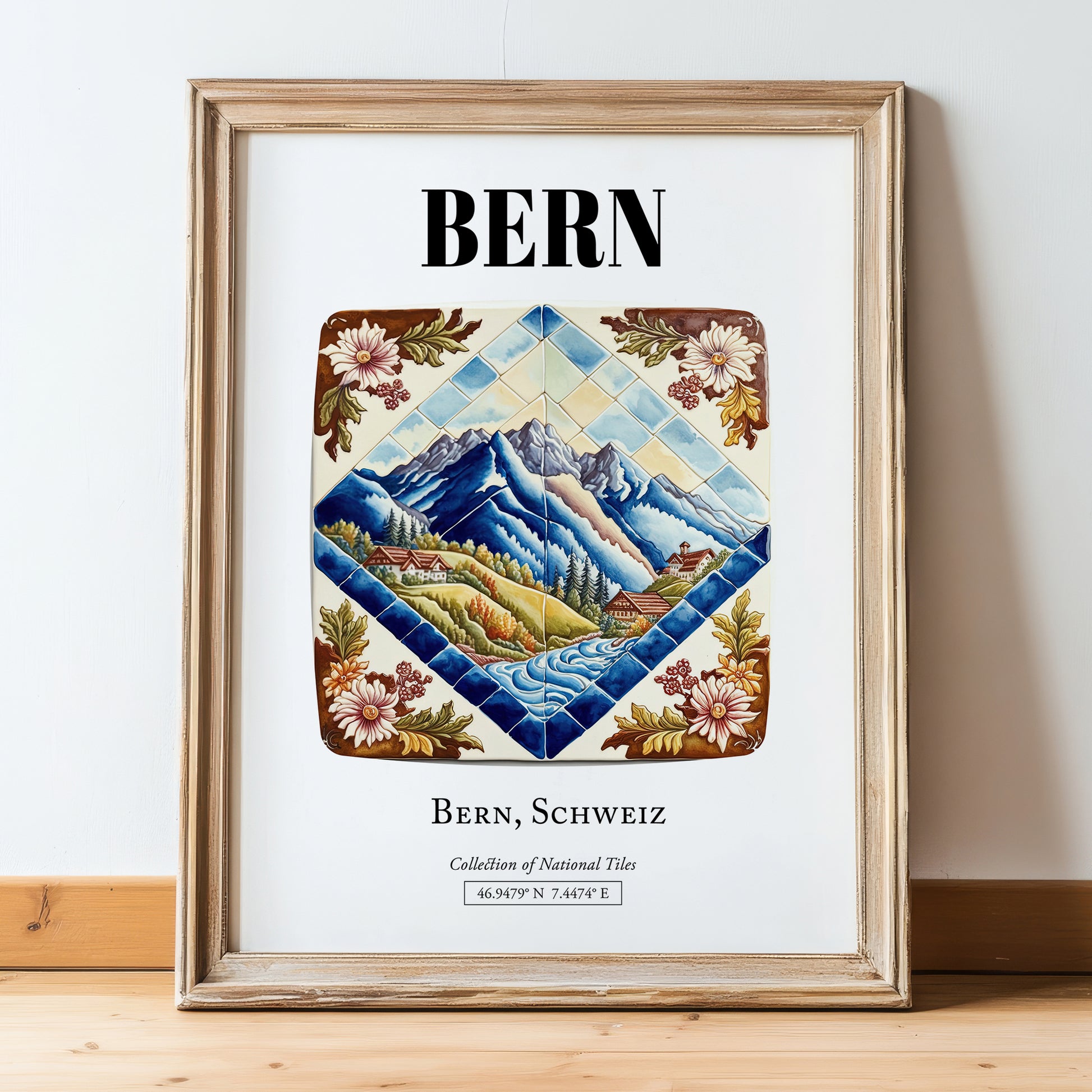 Bern, Switzerland – Travel Wall Decor, in wooden frame leaning on the floor