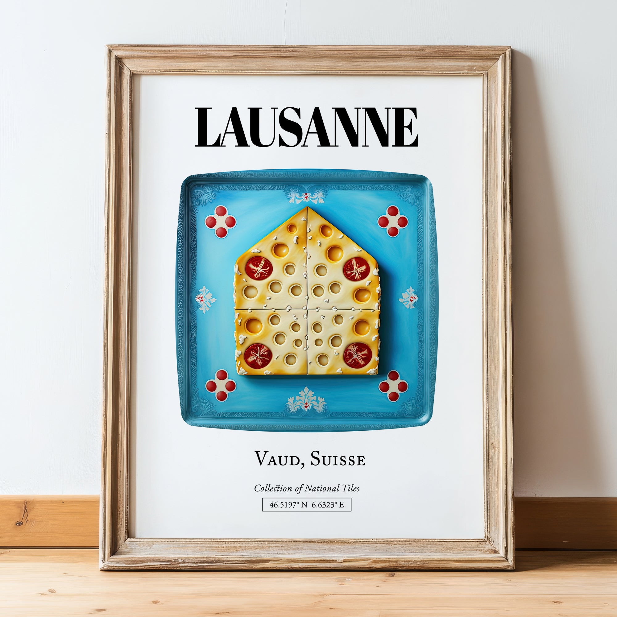 Lausanne, Switzerland – Historic Cities Art Print, in wooden frame leaning on the floor