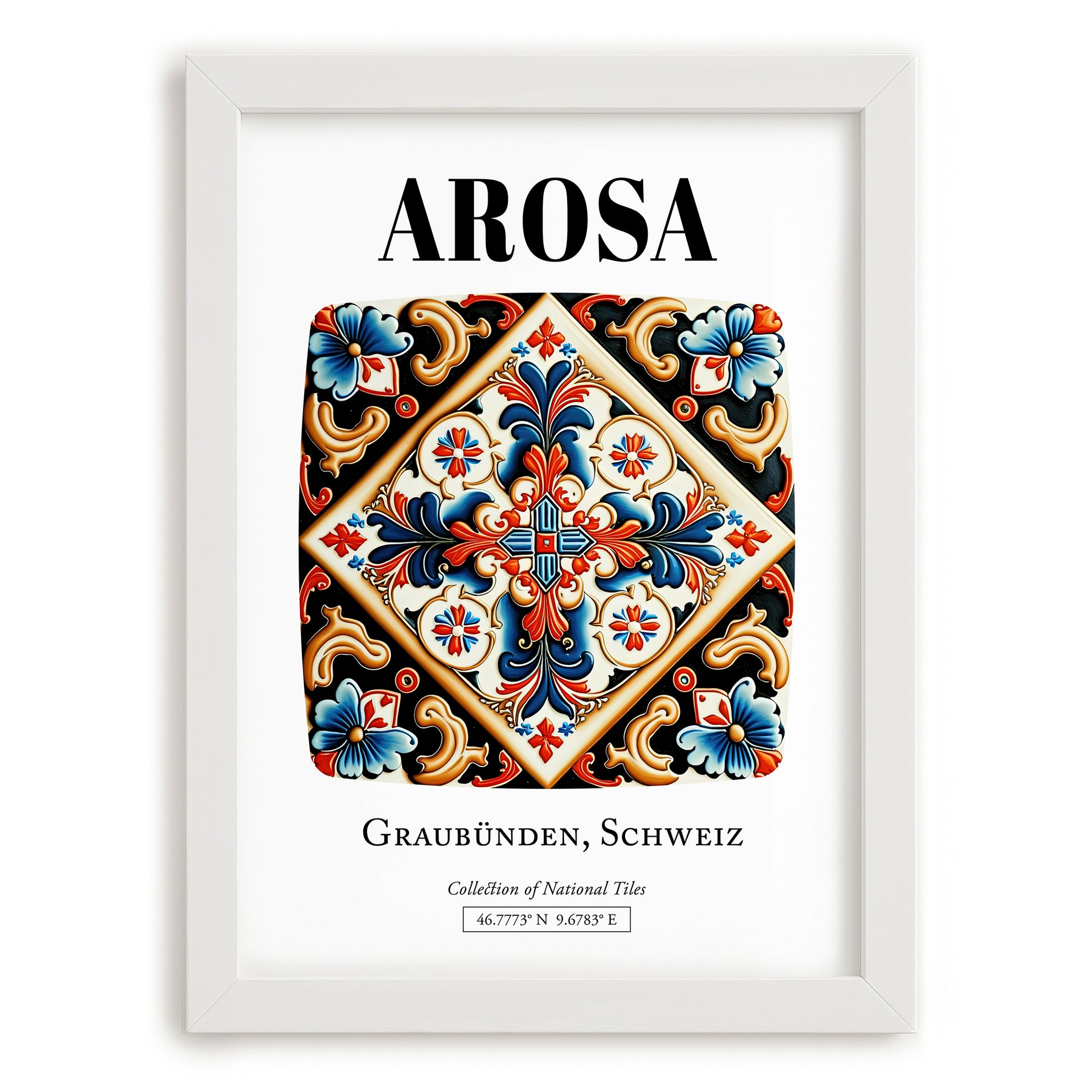 Arosa, Switzerland – Travel Poster, placed in minimal white frame