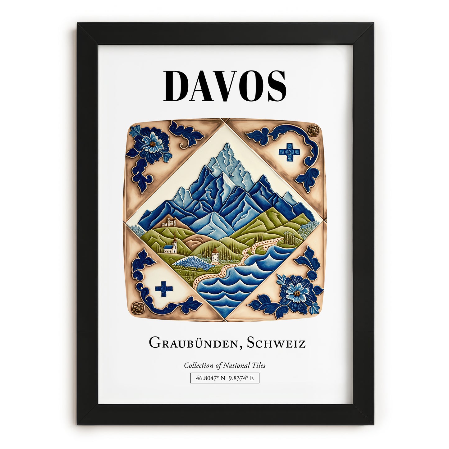 Davos, Switzerland – World Travel Art, in sleek black frame