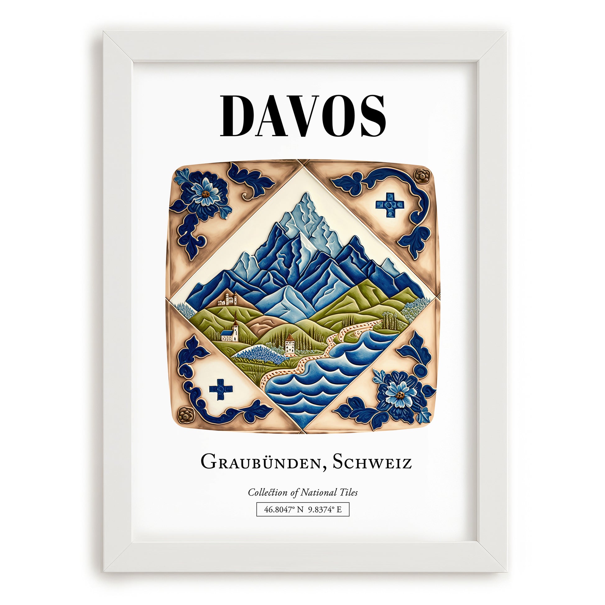 Davos, Switzerland – World Travel Art, placed in minimal white frame