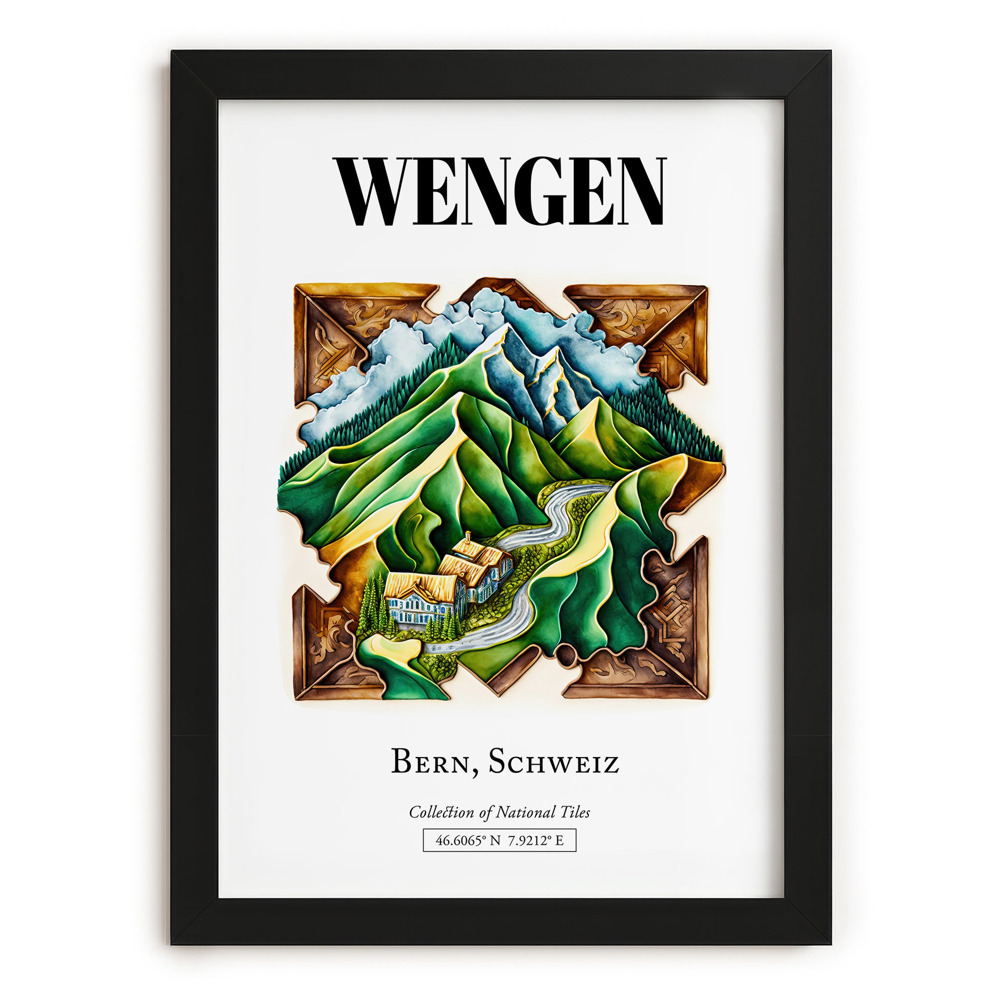 Wengen, Switzerland – Travel Poster, in sleek black frame
