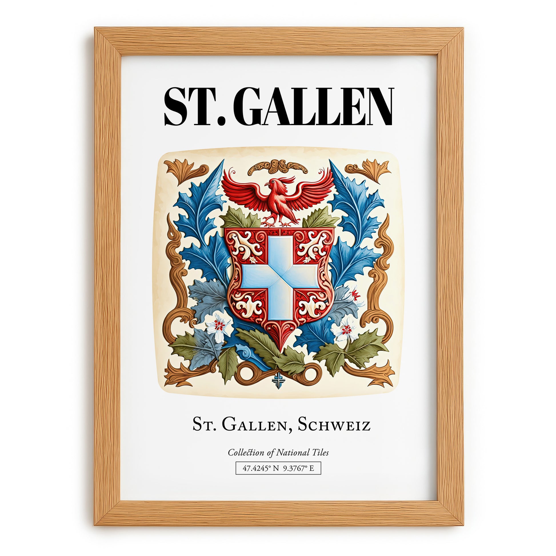 St. Gallen, Switzerland – Wanderlust-Inspired Poster, set in oak frame