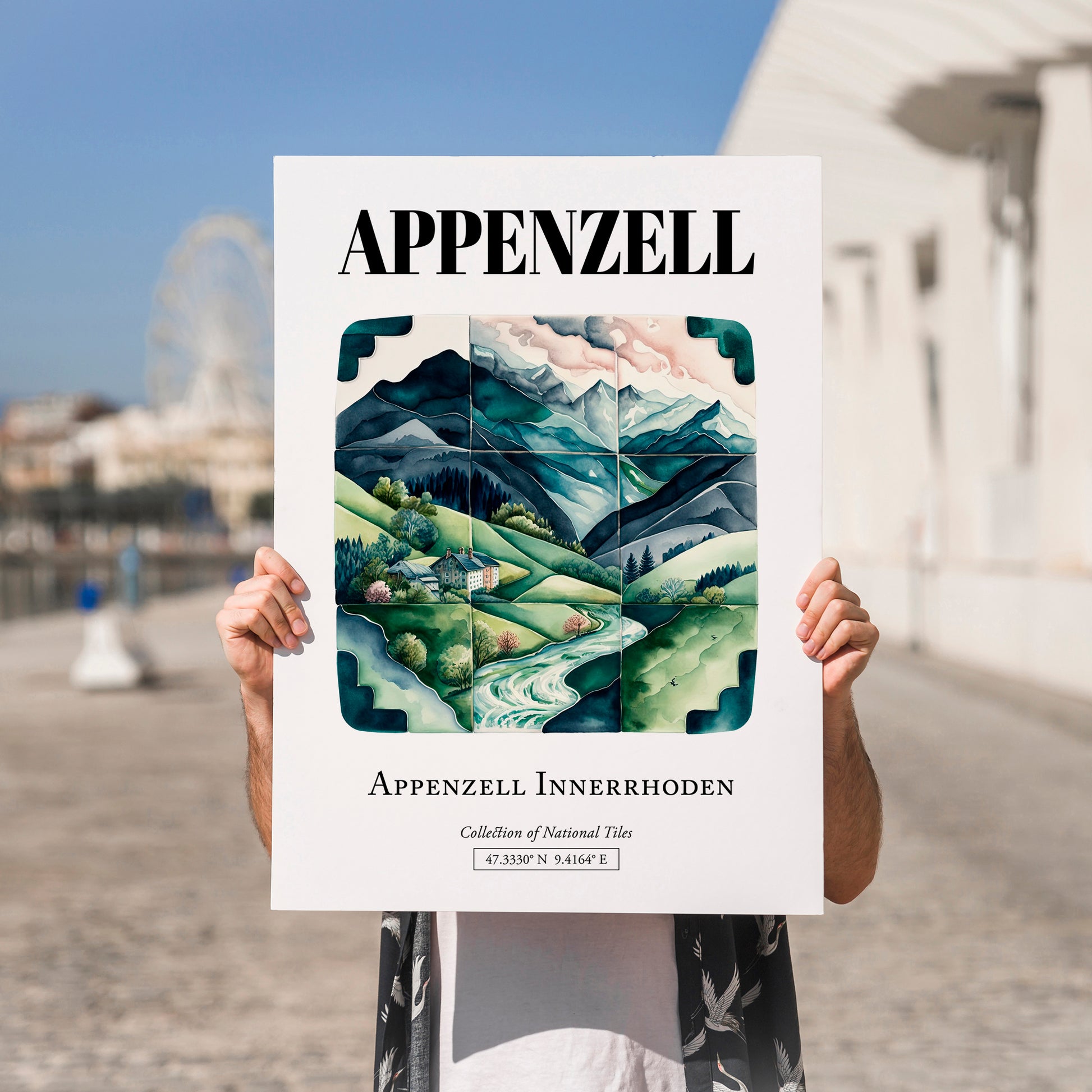 Appenzell, Switzerland – Illustrated Travel Poster, no-text version framed in wood