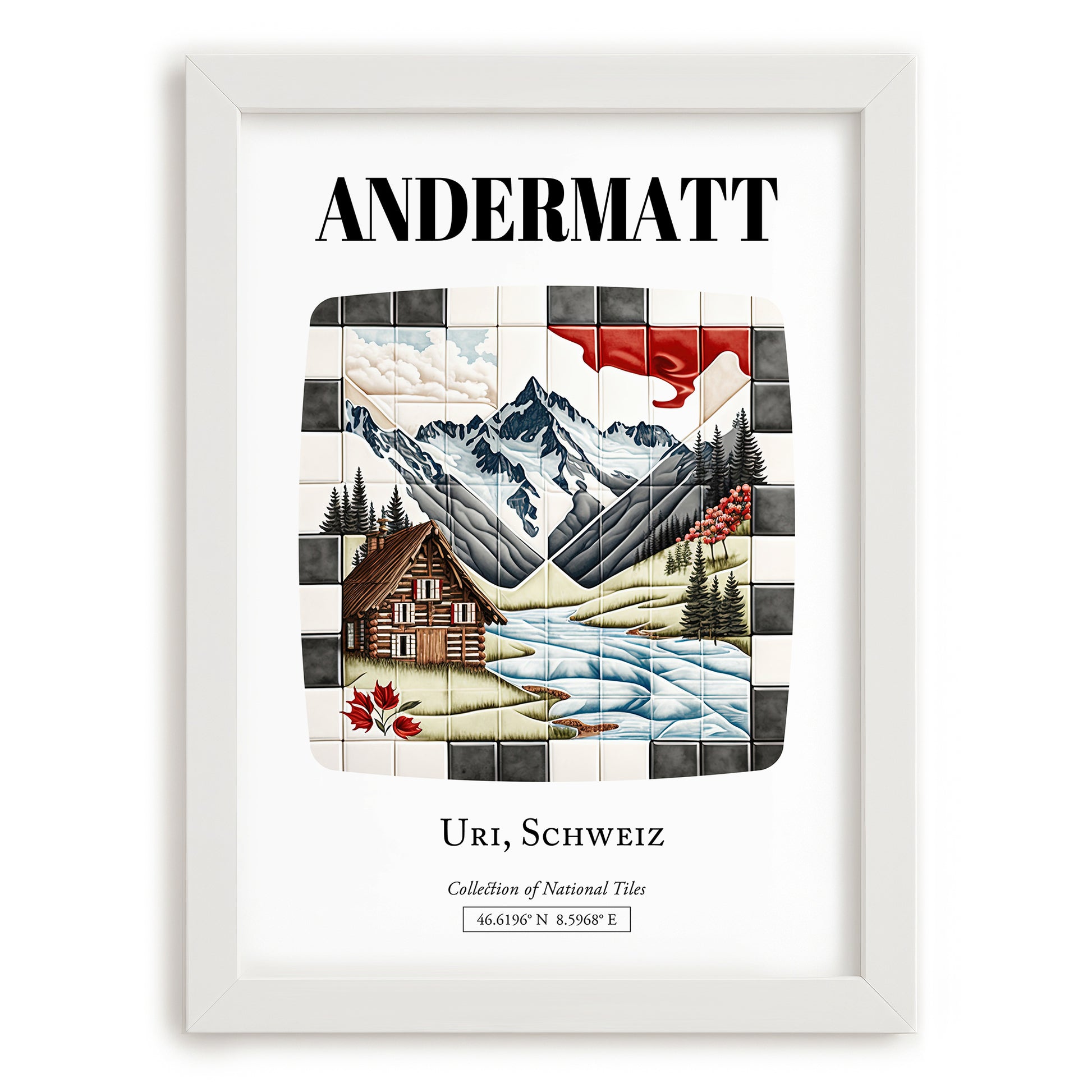 Andermatt, Switzerland – Travel Poster, placed in minimal white frame