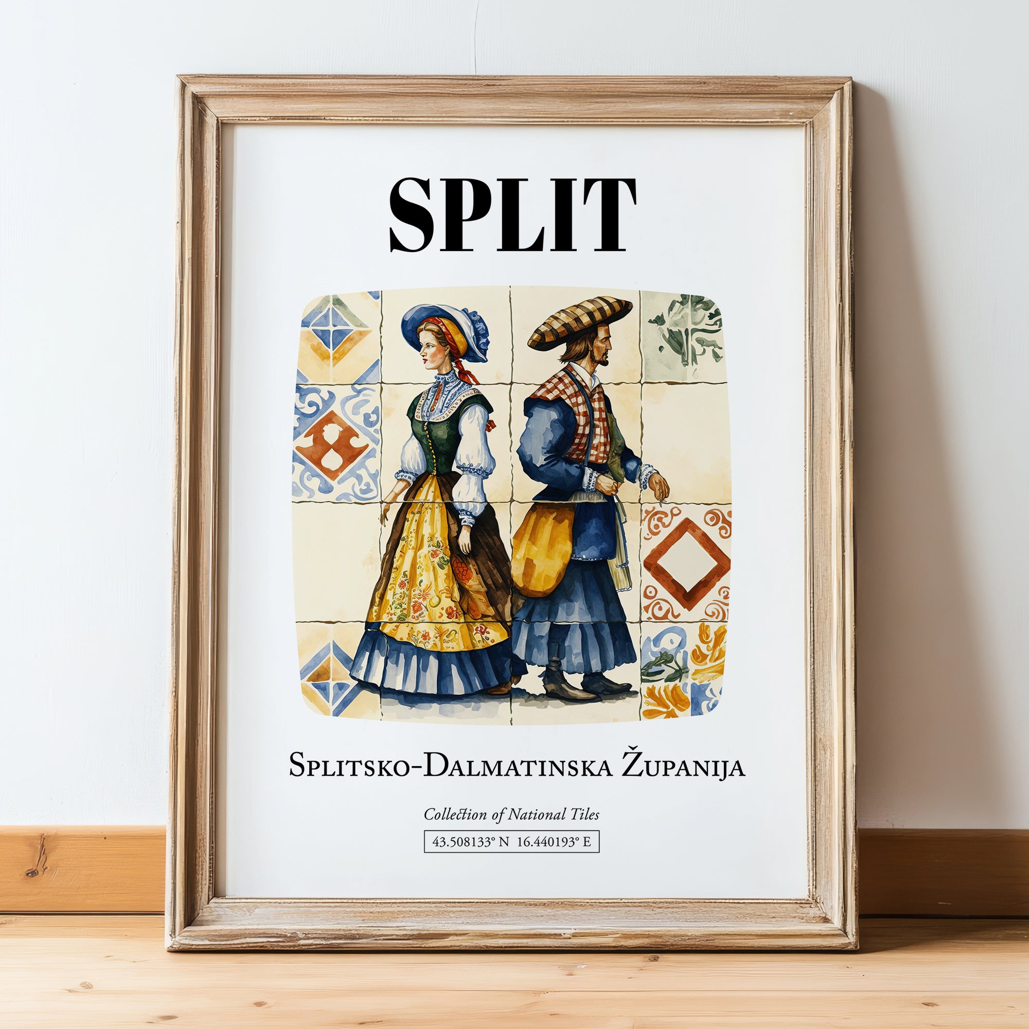 Split, Croatia – Travel Print, in wooden frame leaning on the floor